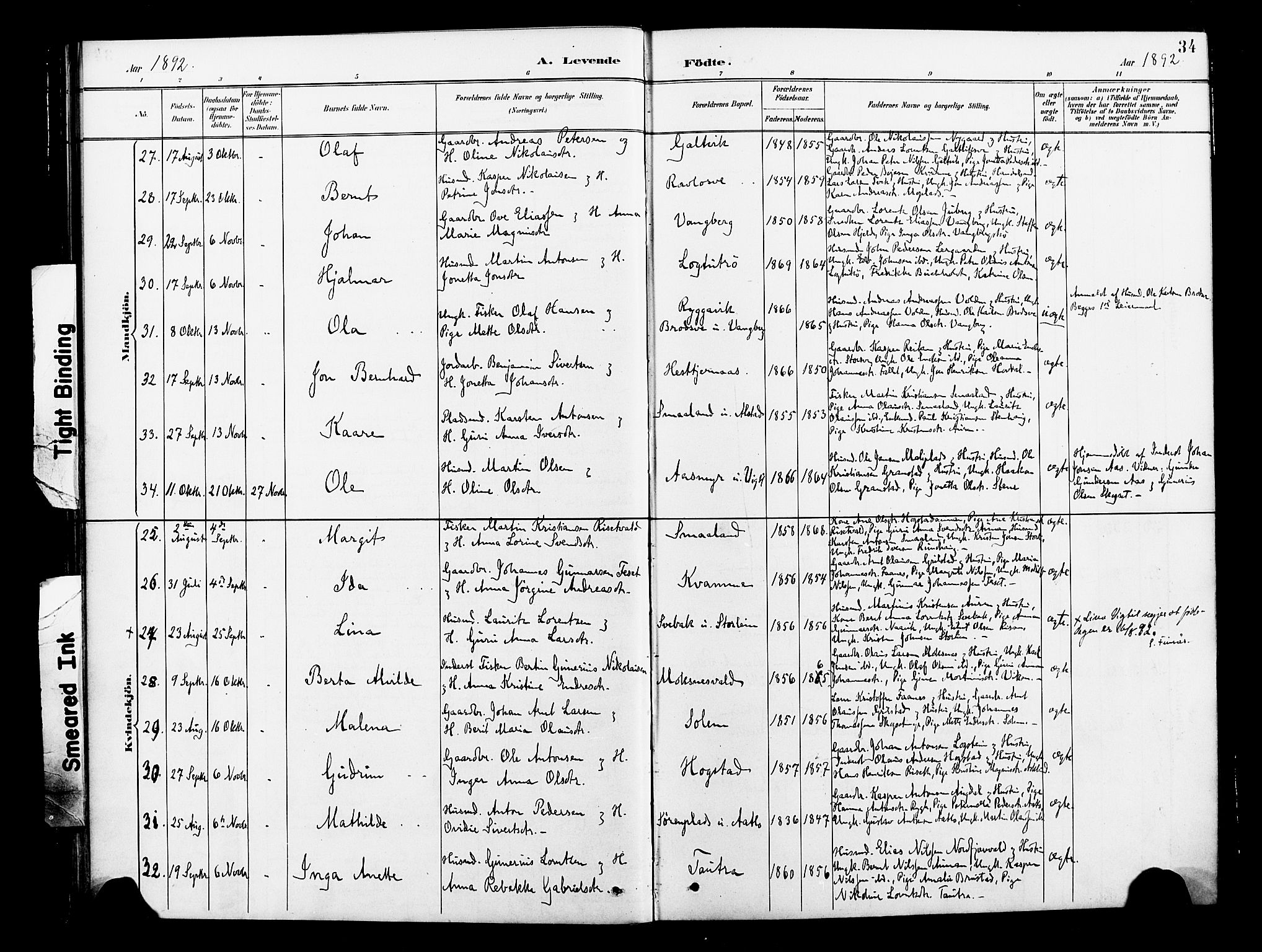 Ministerialprotokoller, klokkerbøker og fødselsregistre - Nord-Trøndelag, AV/SAT-A-1458/713/L0121: Parish register (official) no. 713A10, 1888-1898, p. 34