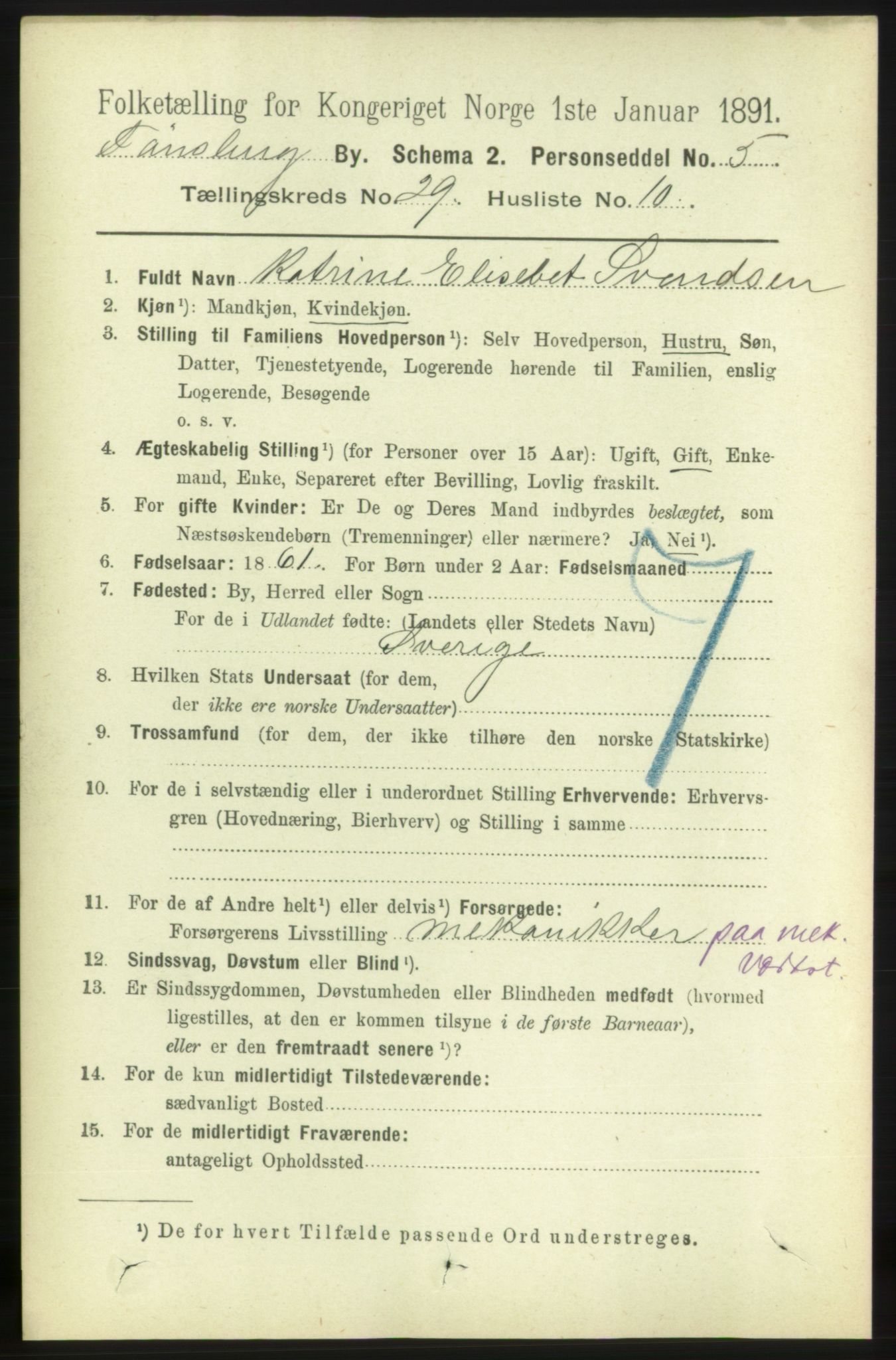 RA, 1891 census for 0705 Tønsberg, 1891, p. 7201