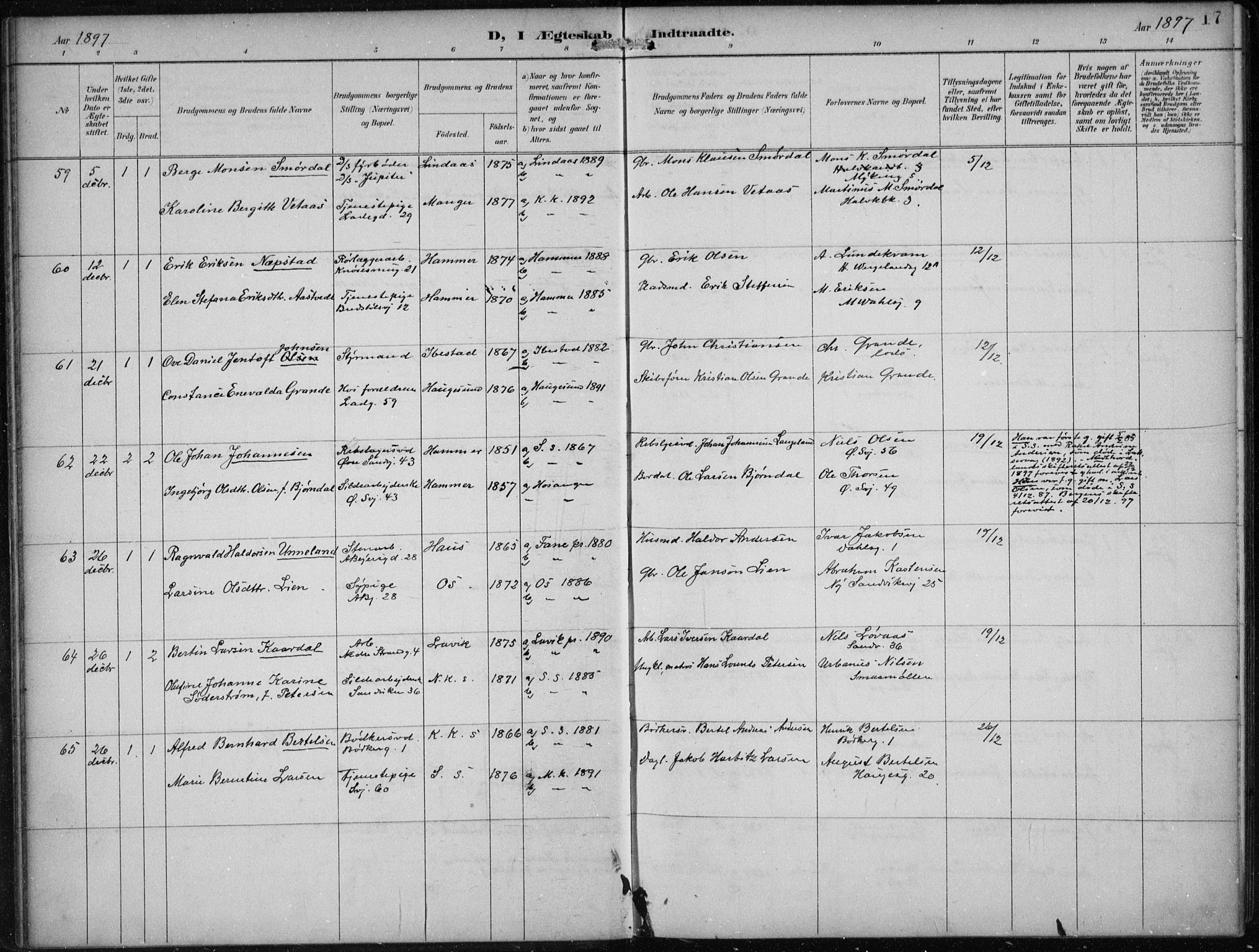 Sandviken Sokneprestembete, AV/SAB-A-77601/H/Ha/L0014: Parish register (official) no. D 1, 1896-1911, p. 17