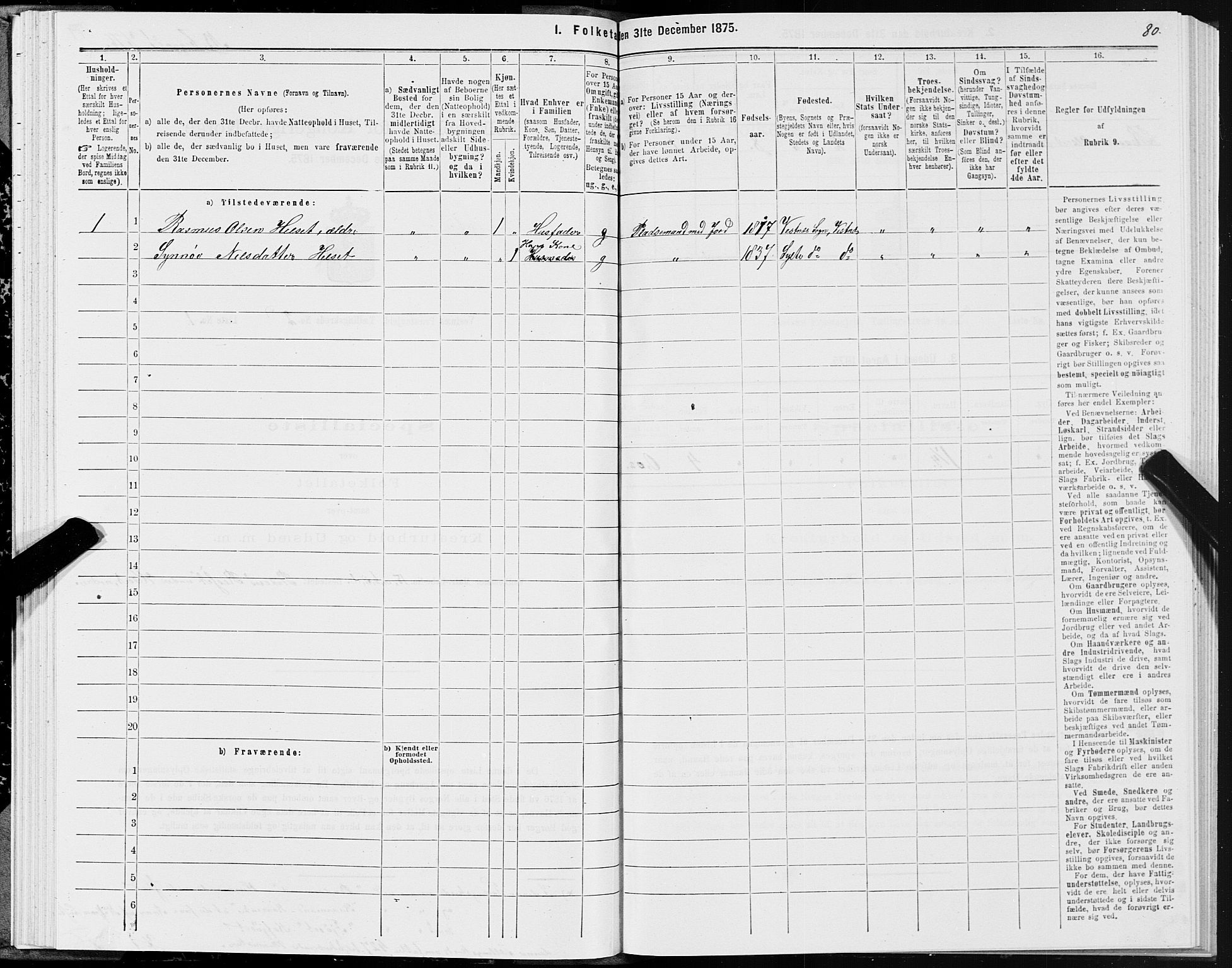 SAT, 1875 census for 1535P Vestnes, 1875, p. 1080