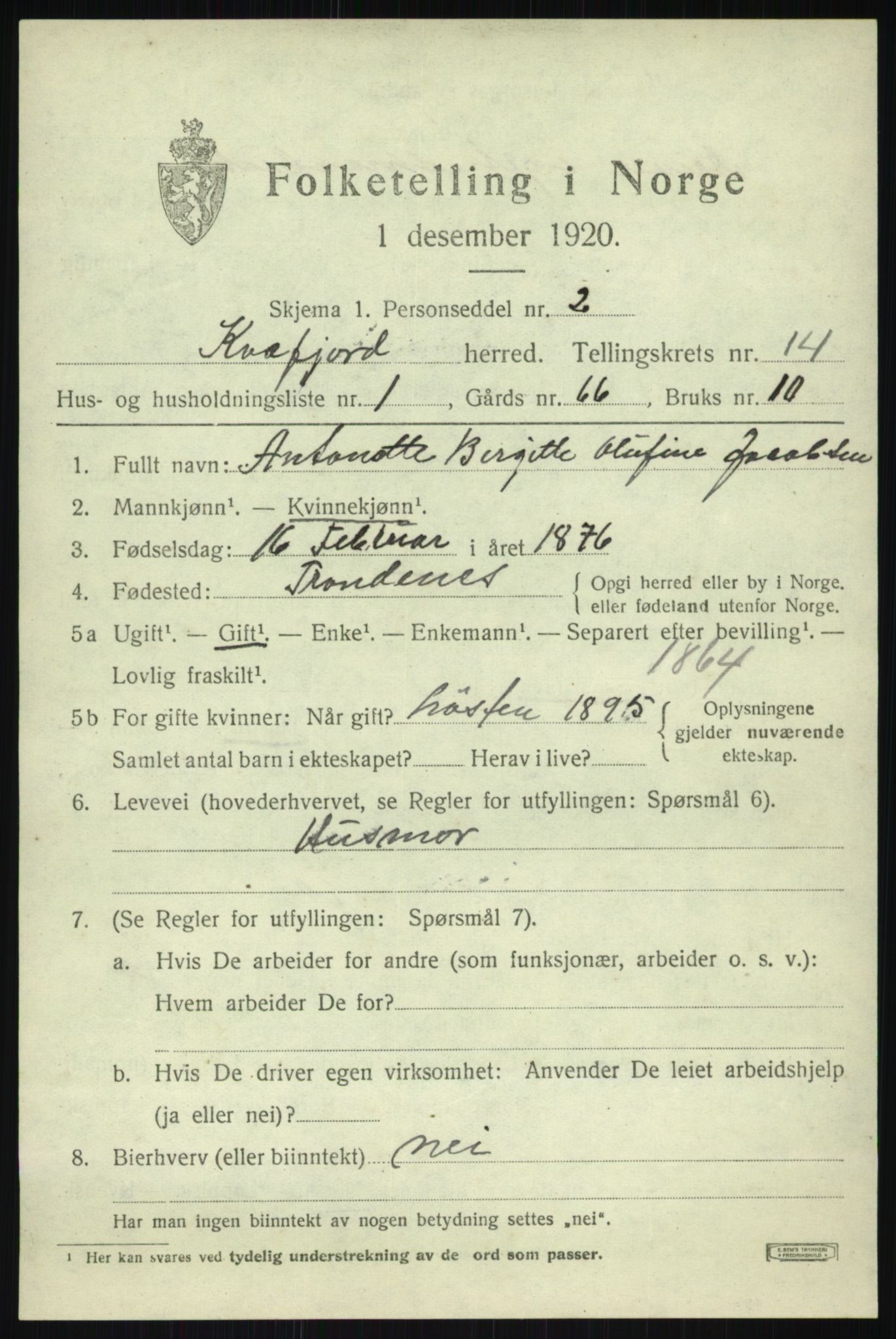 SATØ, 1920 census for Kvæfjord, 1920, p. 6671