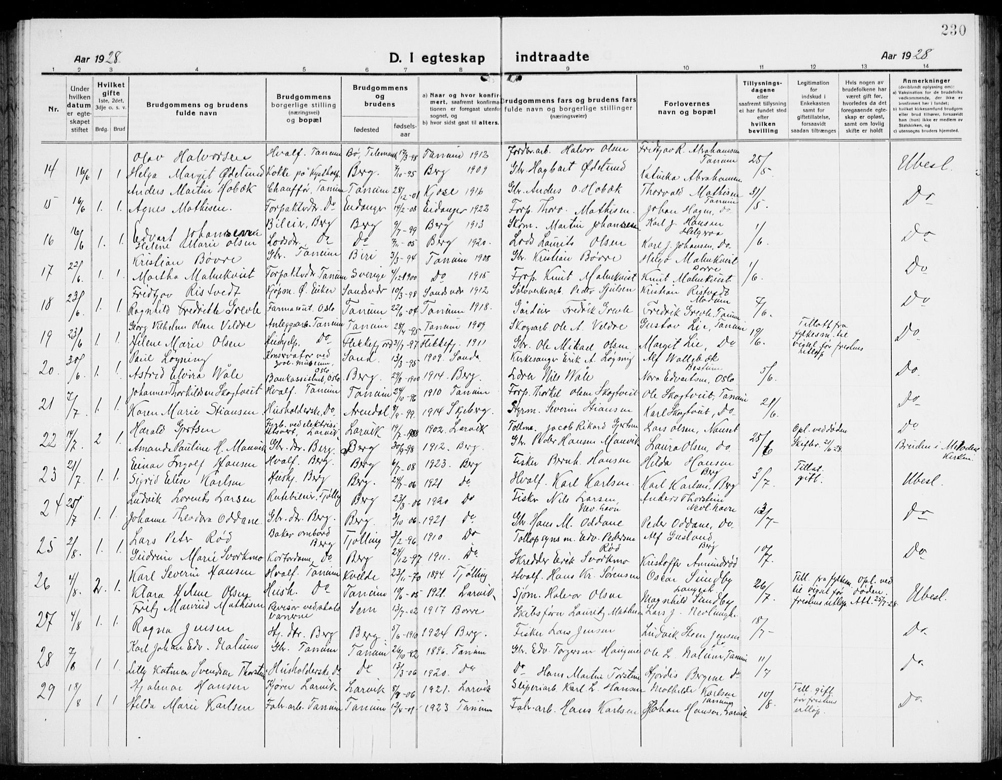 Brunlanes kirkebøker, AV/SAKO-A-342/G/Ga/L0005: Parish register (copy) no. I 5, 1918-1941, p. 230