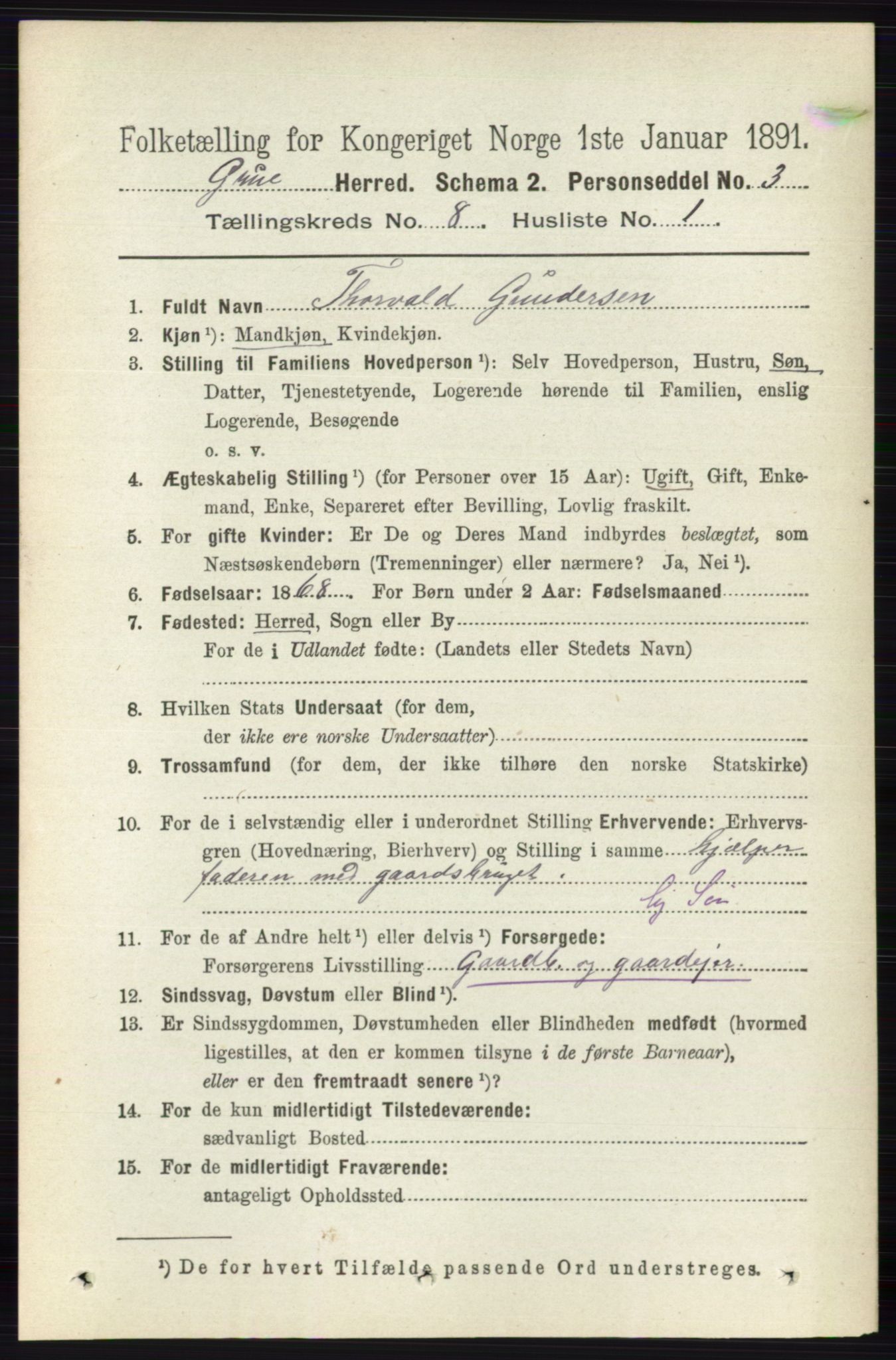 RA, 1891 census for 0423 Grue, 1891, p. 4316