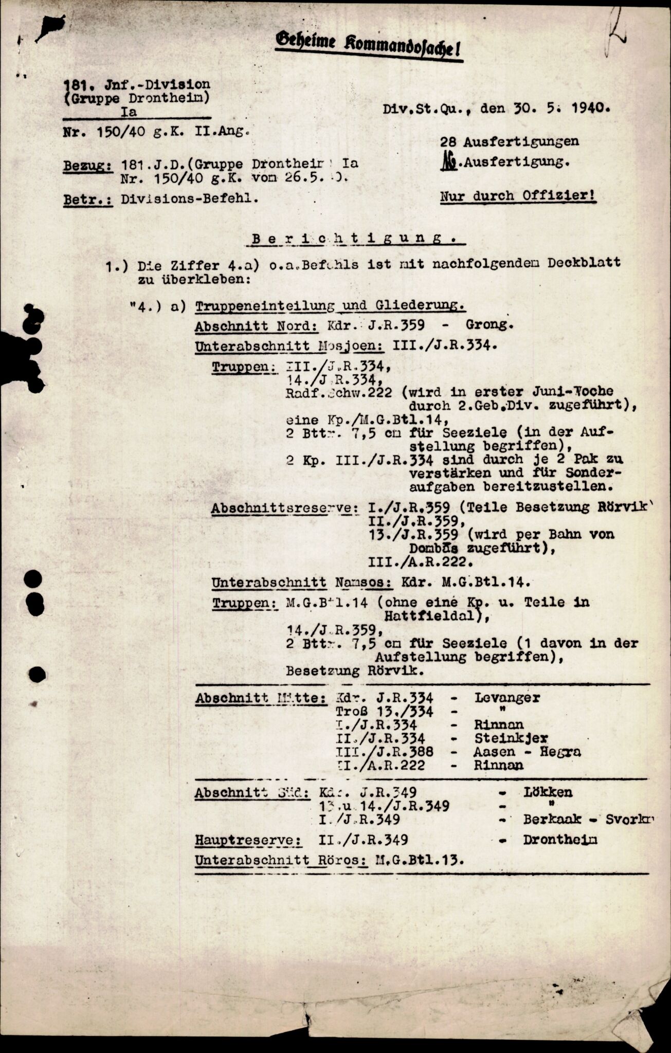 Forsvarets Overkommando. 2 kontor. Arkiv 11.4. Spredte tyske arkivsaker, AV/RA-RAFA-7031/D/Dar/Darc/L0028: Diverse tyske militære innberetninger og saksakter, 1940-1945