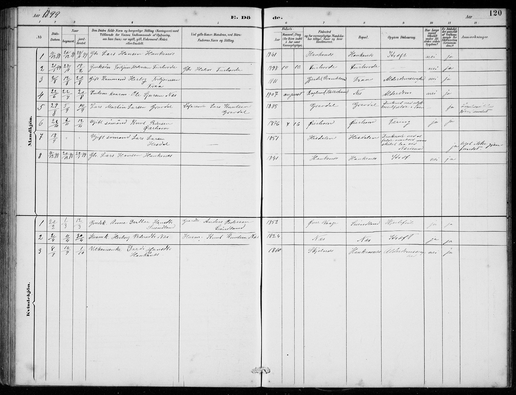 Strandebarm sokneprestembete, SAB/A-78401/H/Hab: Parish register (copy) no. C  1, 1891-1913, p. 120
