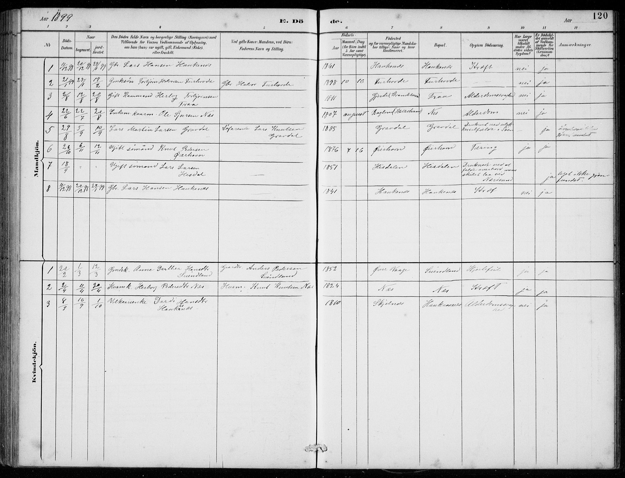 Strandebarm sokneprestembete, AV/SAB-A-78401/H/Hab: Parish register (copy) no. C  1, 1891-1913, p. 120