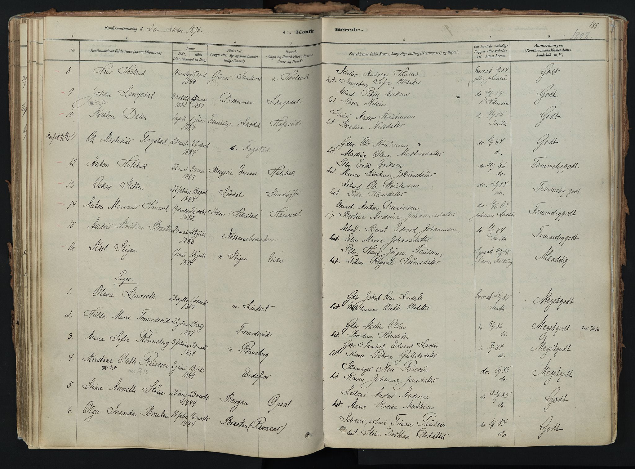 Hof kirkebøker, AV/SAKO-A-64/F/Fa/L0007: Parish register (official) no. I 7, 1878-1940, p. 185