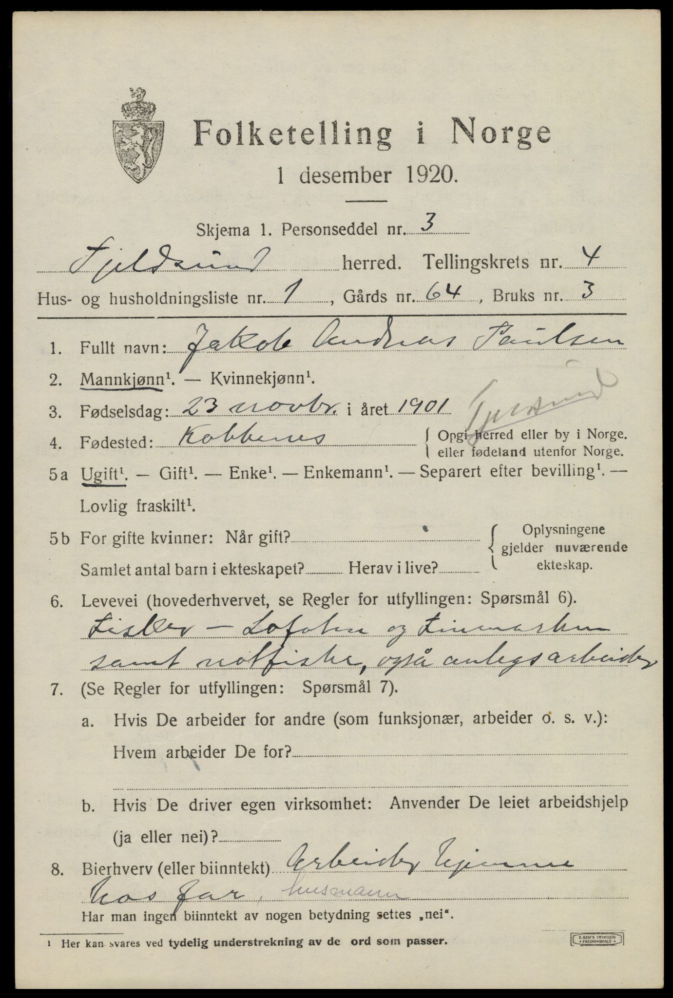 SAT, 1920 census for Tjeldsund, 1920, p. 2290