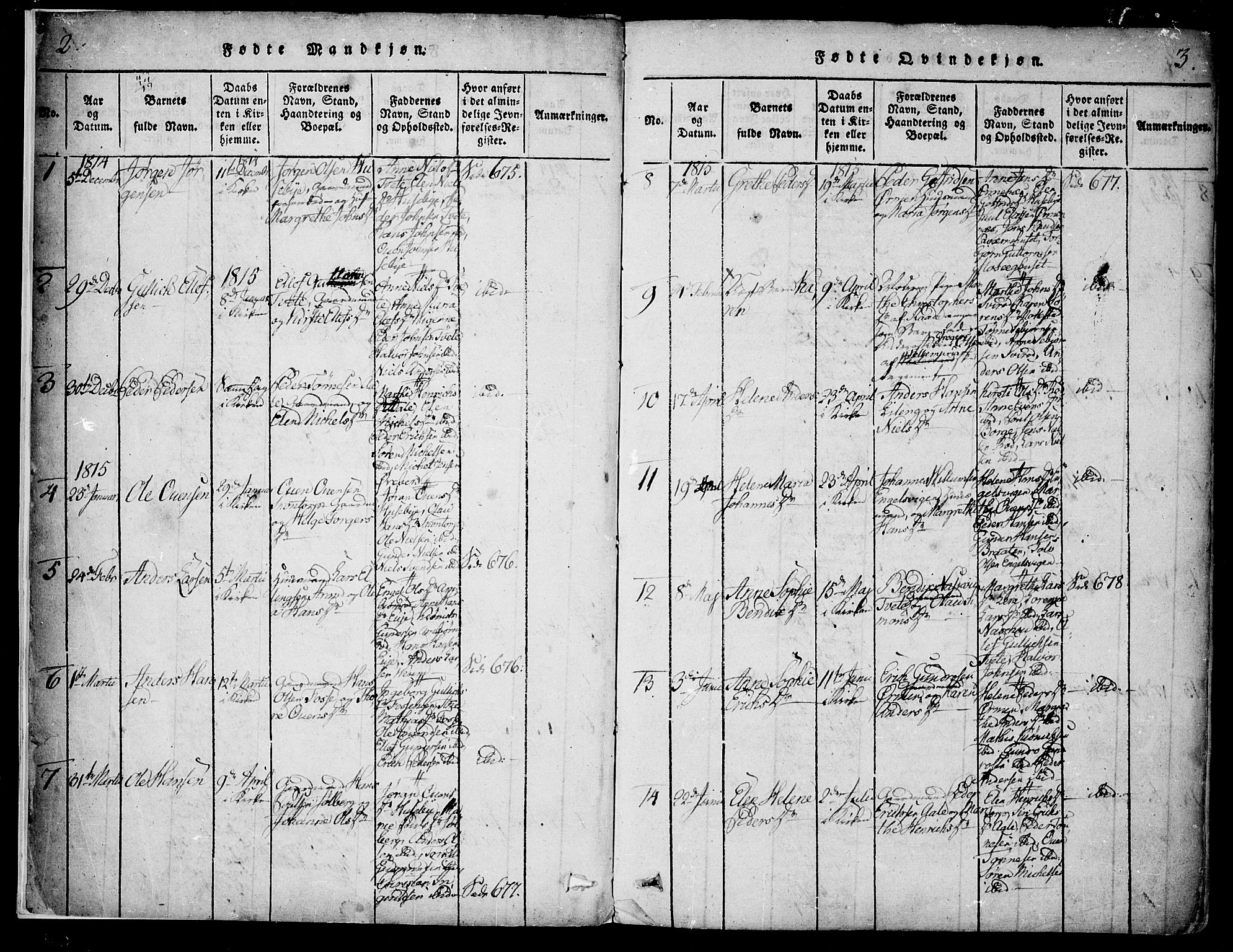 Onsøy prestekontor Kirkebøker, SAO/A-10914/F/Fa/L0002: Parish register (official) no. I 2, 1814-1840, p. 2-3