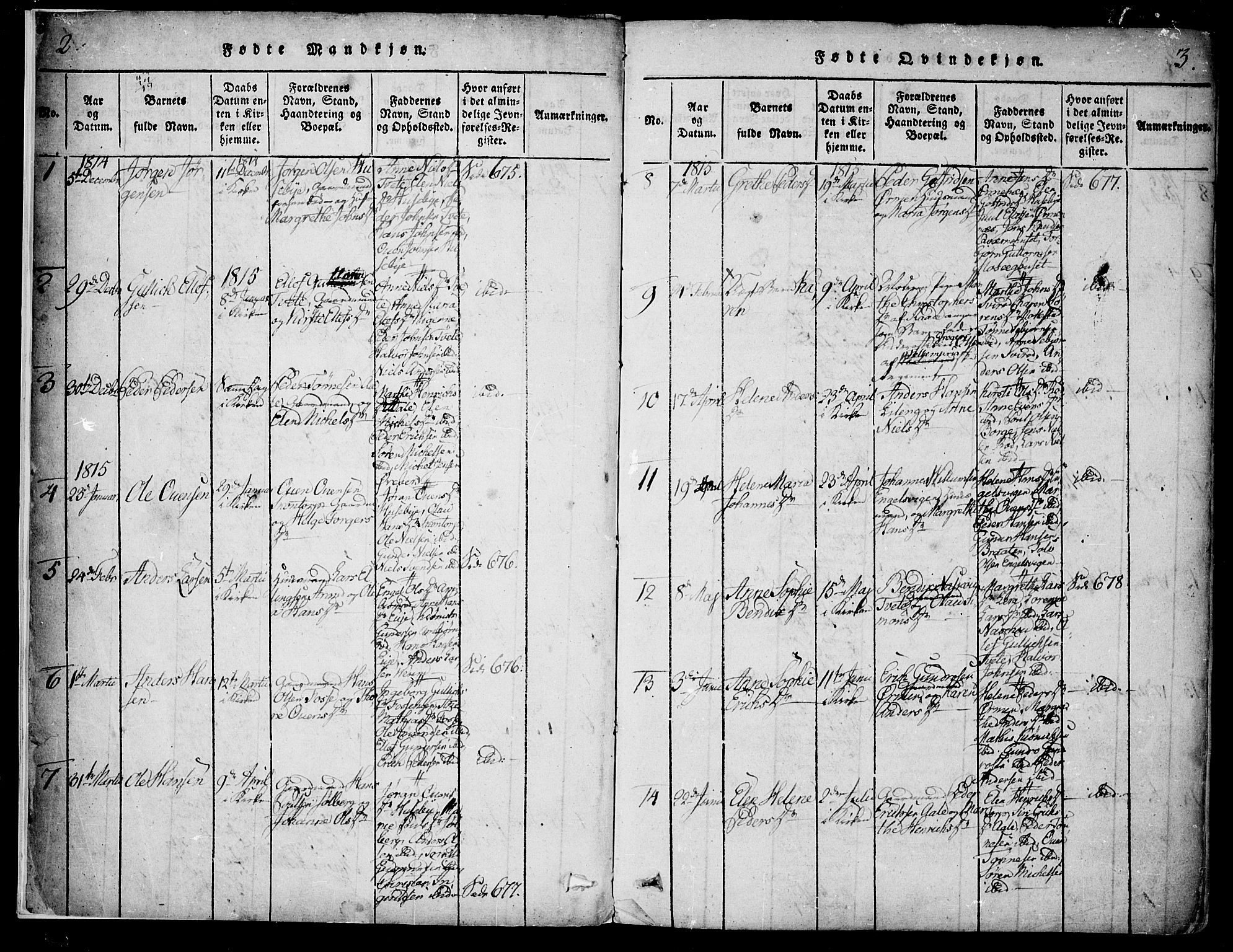 Onsøy prestekontor Kirkebøker, AV/SAO-A-10914/F/Fa/L0002: Parish register (official) no. I 2, 1814-1840, p. 2-3