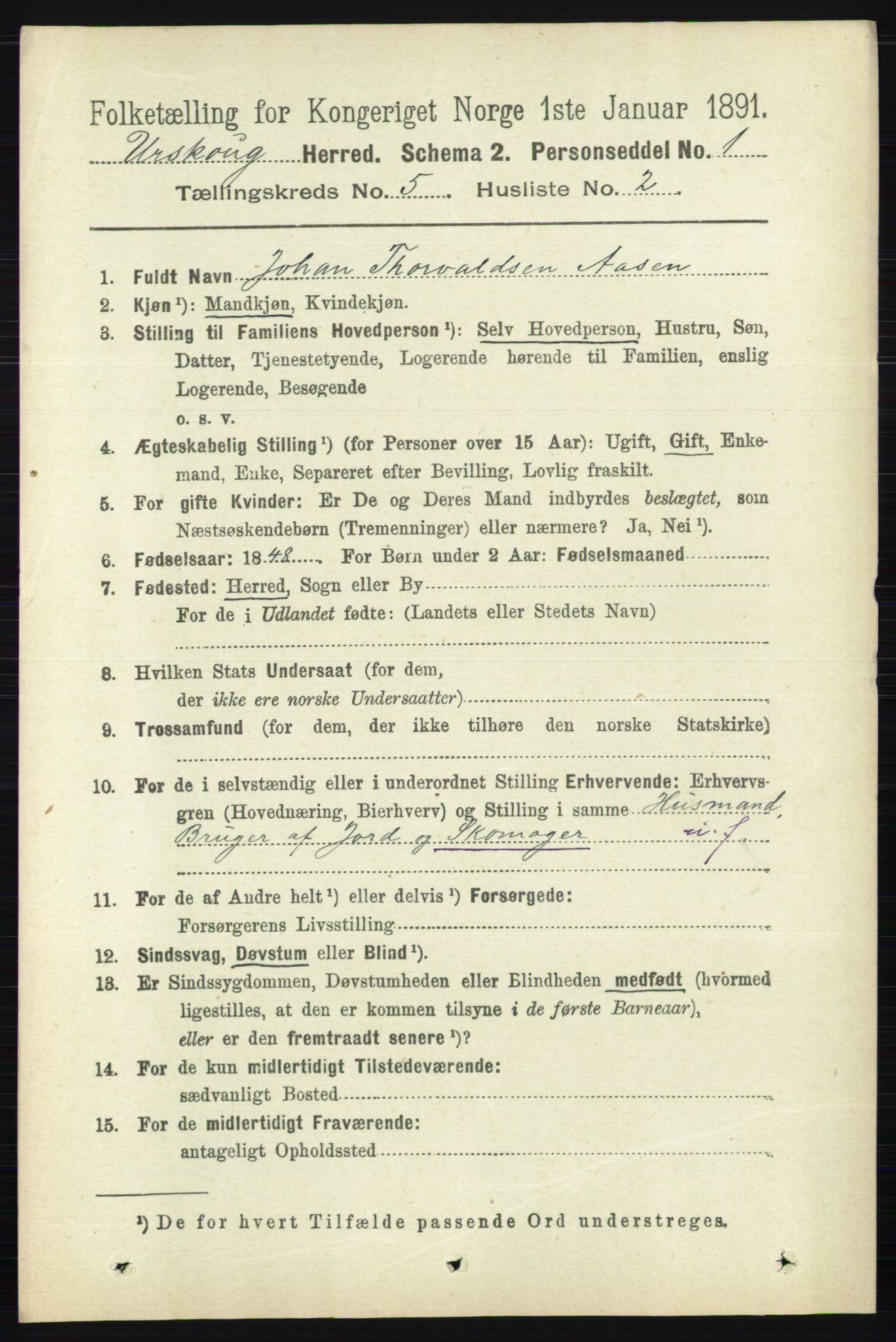 RA, 1891 census for 0224 Aurskog, 1891, p. 2070