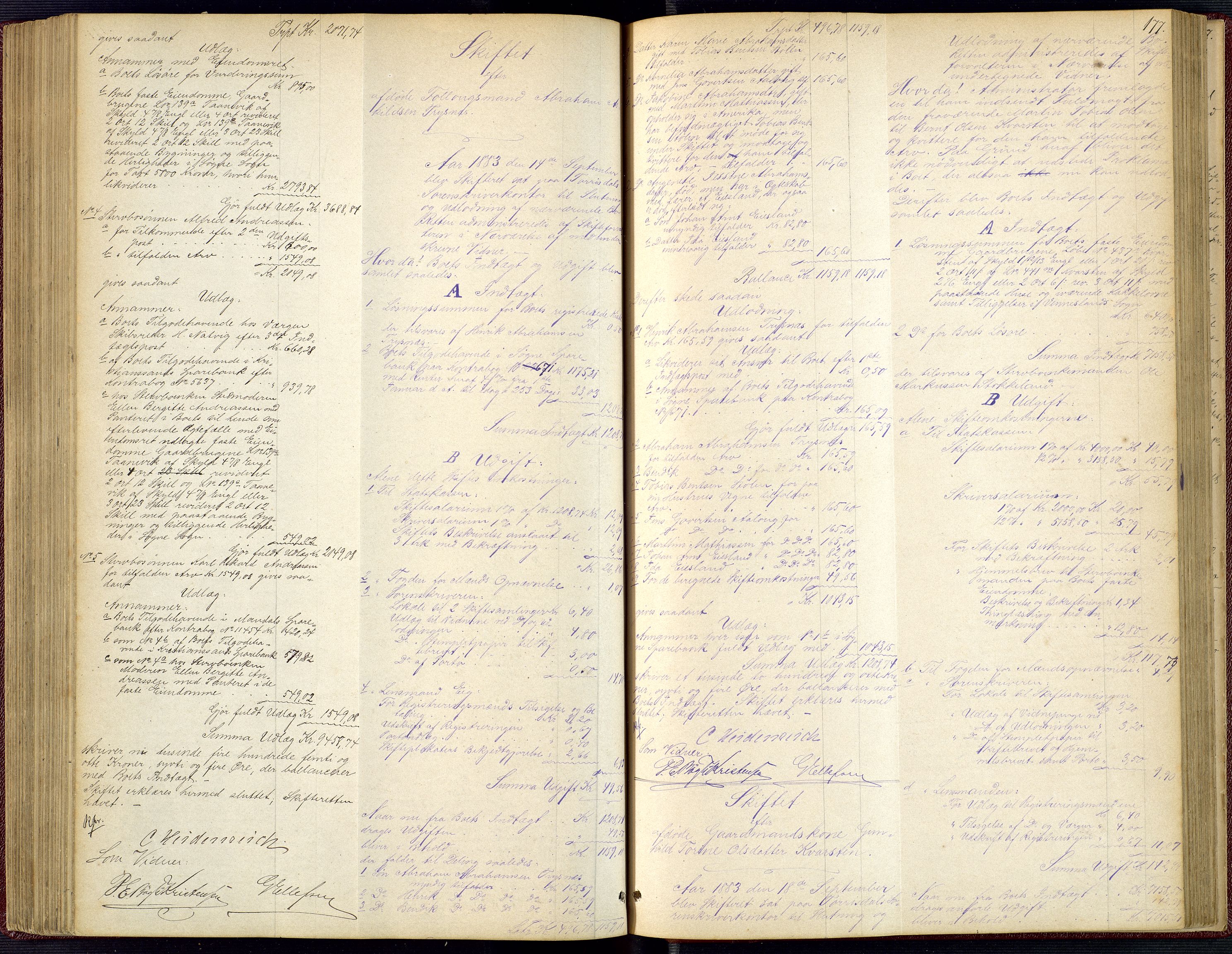 Torridal sorenskriveri, SAK/1221-0012/H/Hc/L0034: Skifteutlodningsprotokoll med navneregister nr. 3, 1877-1888, p. 177
