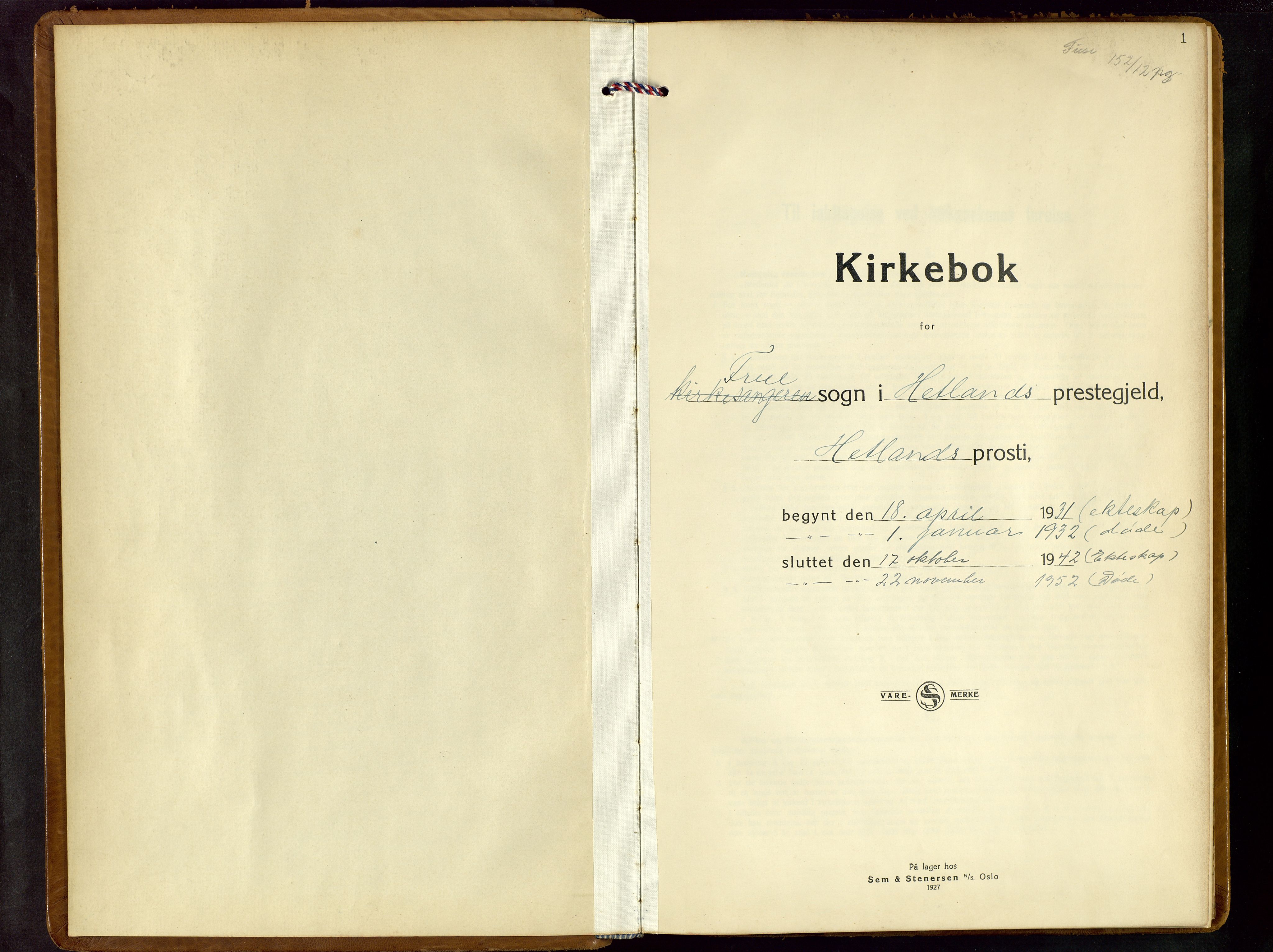 Hetland sokneprestkontor, SAST/A-101826/30/30BB/L0013: Parish register (copy) no. B 13, 1931-1952, p. 1