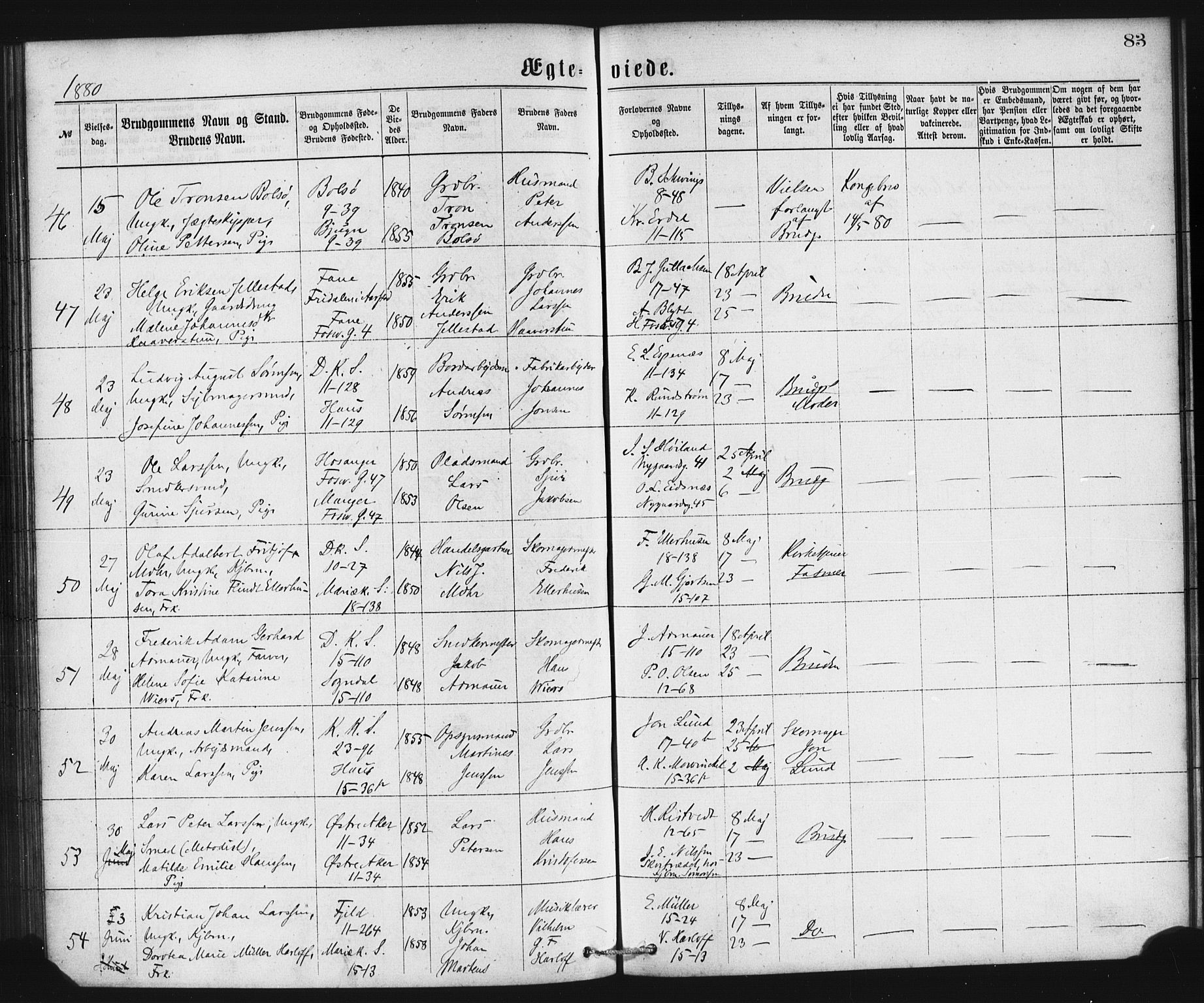 Domkirken sokneprestembete, SAB/A-74801/H/Haa/L0036: Parish register (official) no. D 3, 1875-1880, p. 83