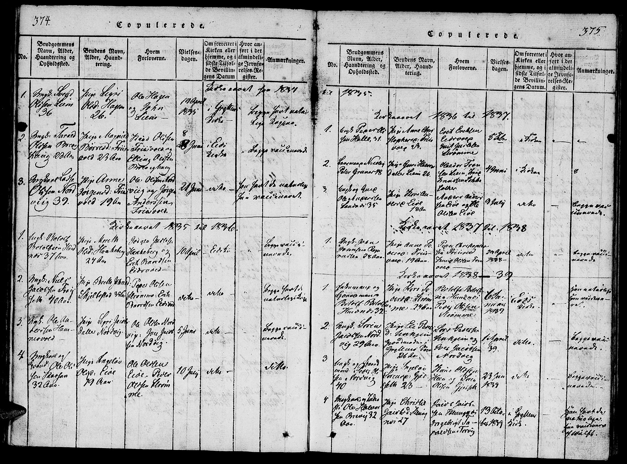 Ministerialprotokoller, klokkerbøker og fødselsregistre - Møre og Romsdal, SAT/A-1454/542/L0551: Parish register (official) no. 542A01, 1818-1853, p. 374-375