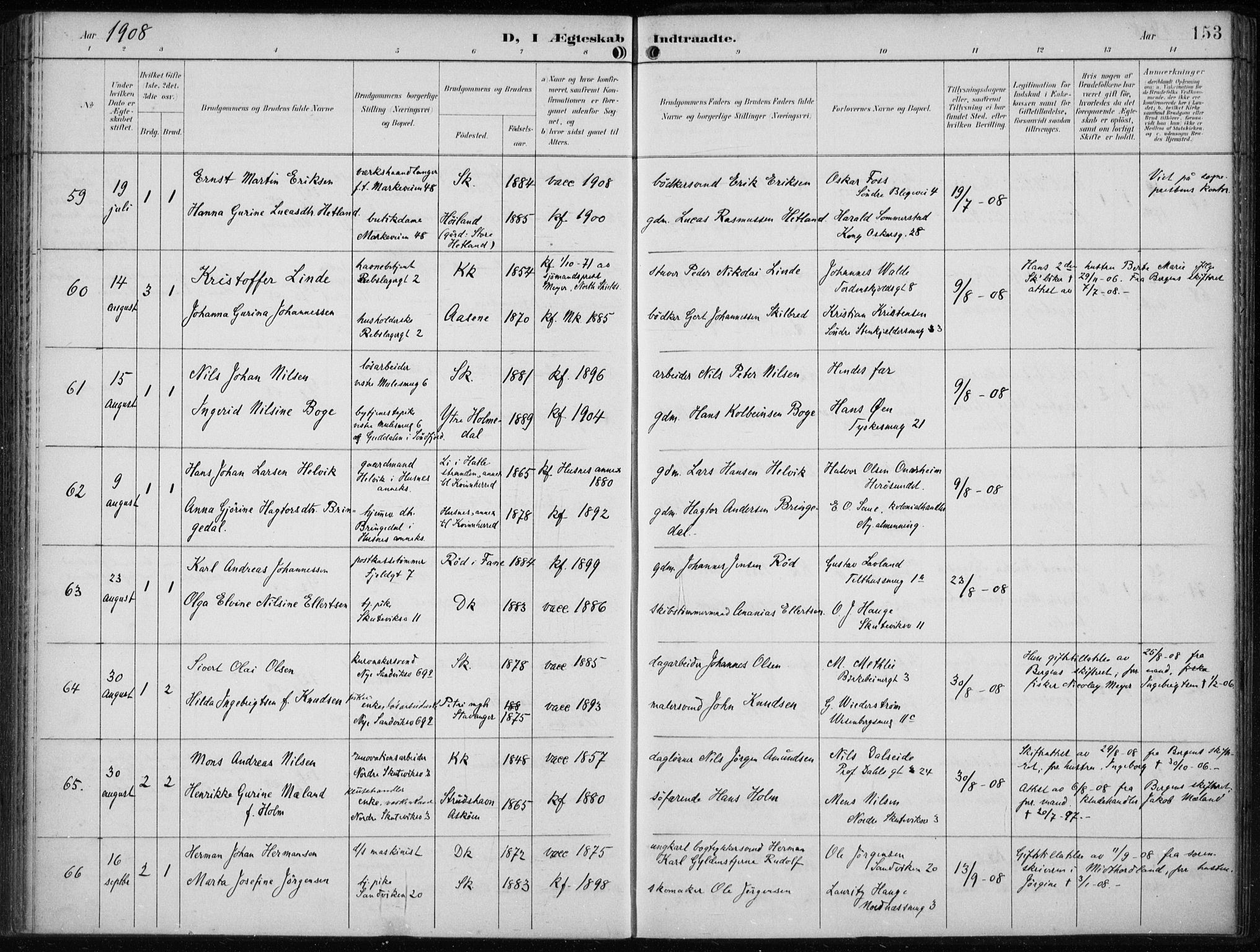 Sandviken Sokneprestembete, AV/SAB-A-77601/H/Ha/L0014: Parish register (official) no. D 1, 1896-1911, p. 153