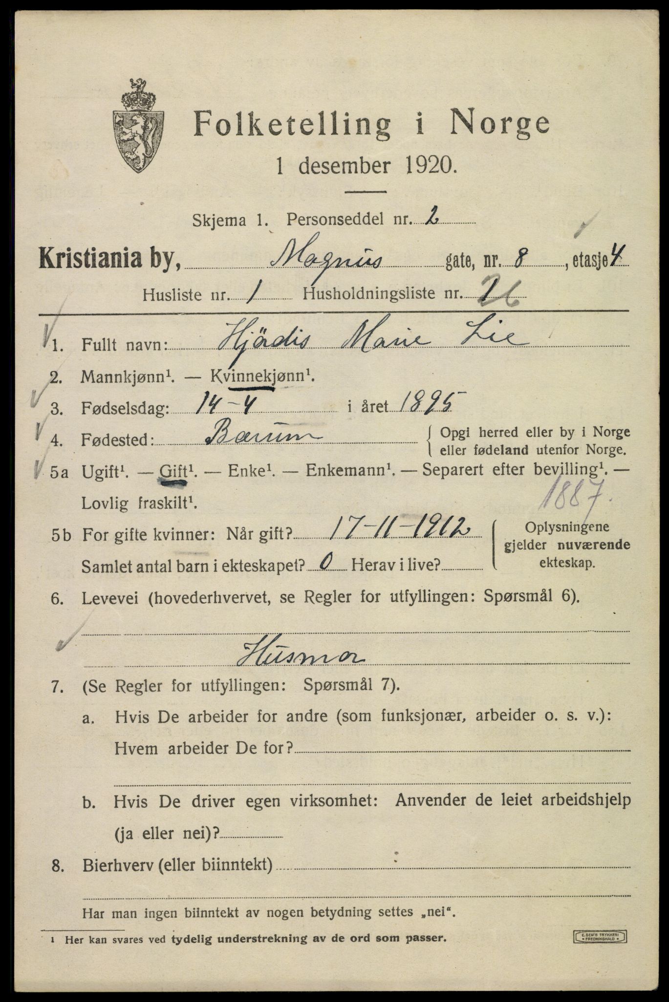 SAO, 1920 census for Kristiania, 1920, p. 371491