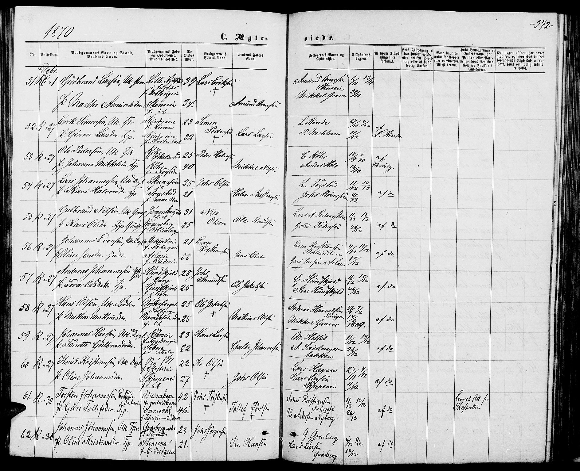 Ringsaker prestekontor, AV/SAH-PREST-014/L/La/L0008: Parish register (copy) no. 8, 1870-1878, p. 342