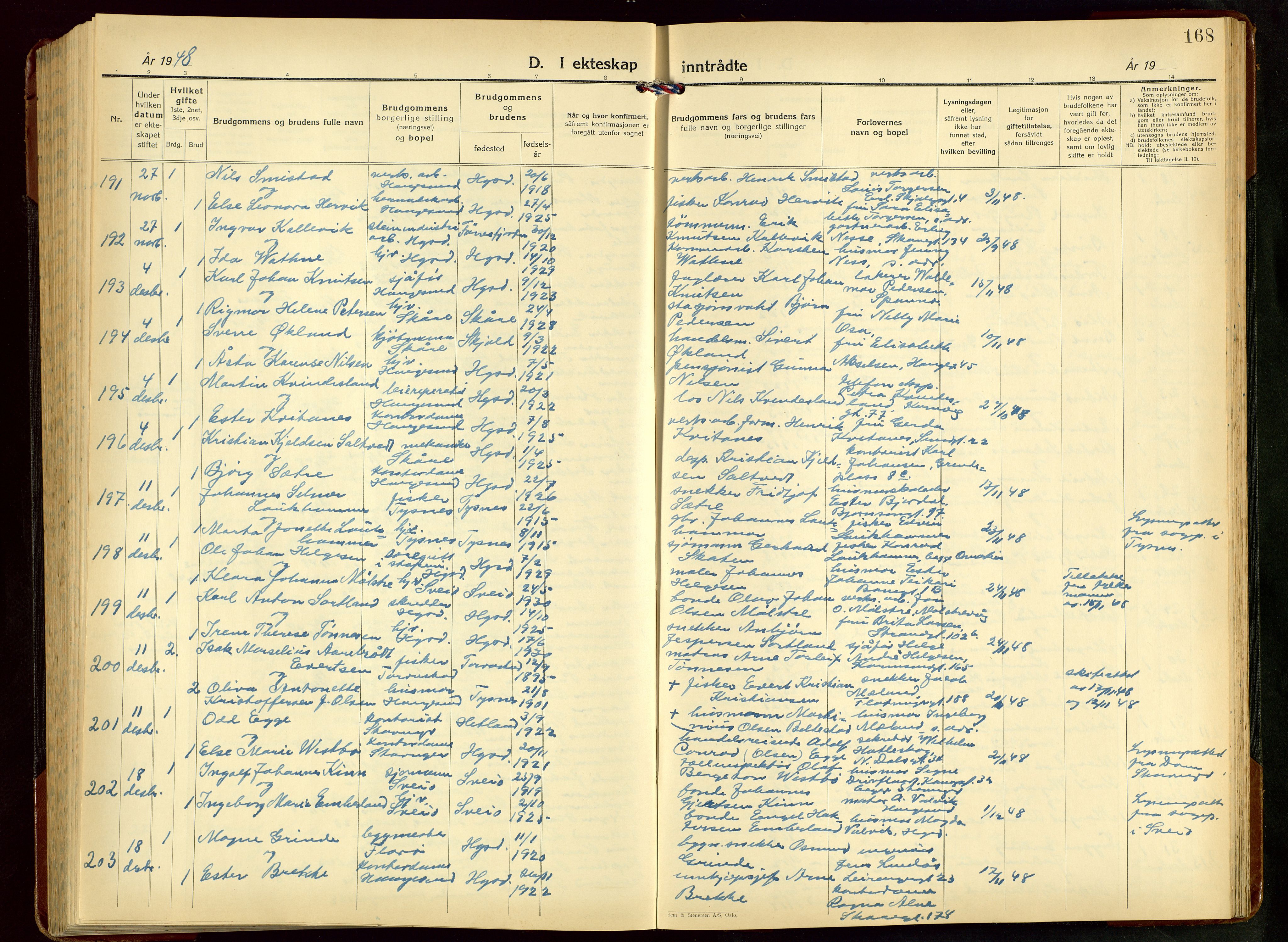 Haugesund sokneprestkontor, AV/SAST-A -101863/H/Ha/Hab/L0014: Parish register (copy) no. B 14, 1940-1952, p. 168