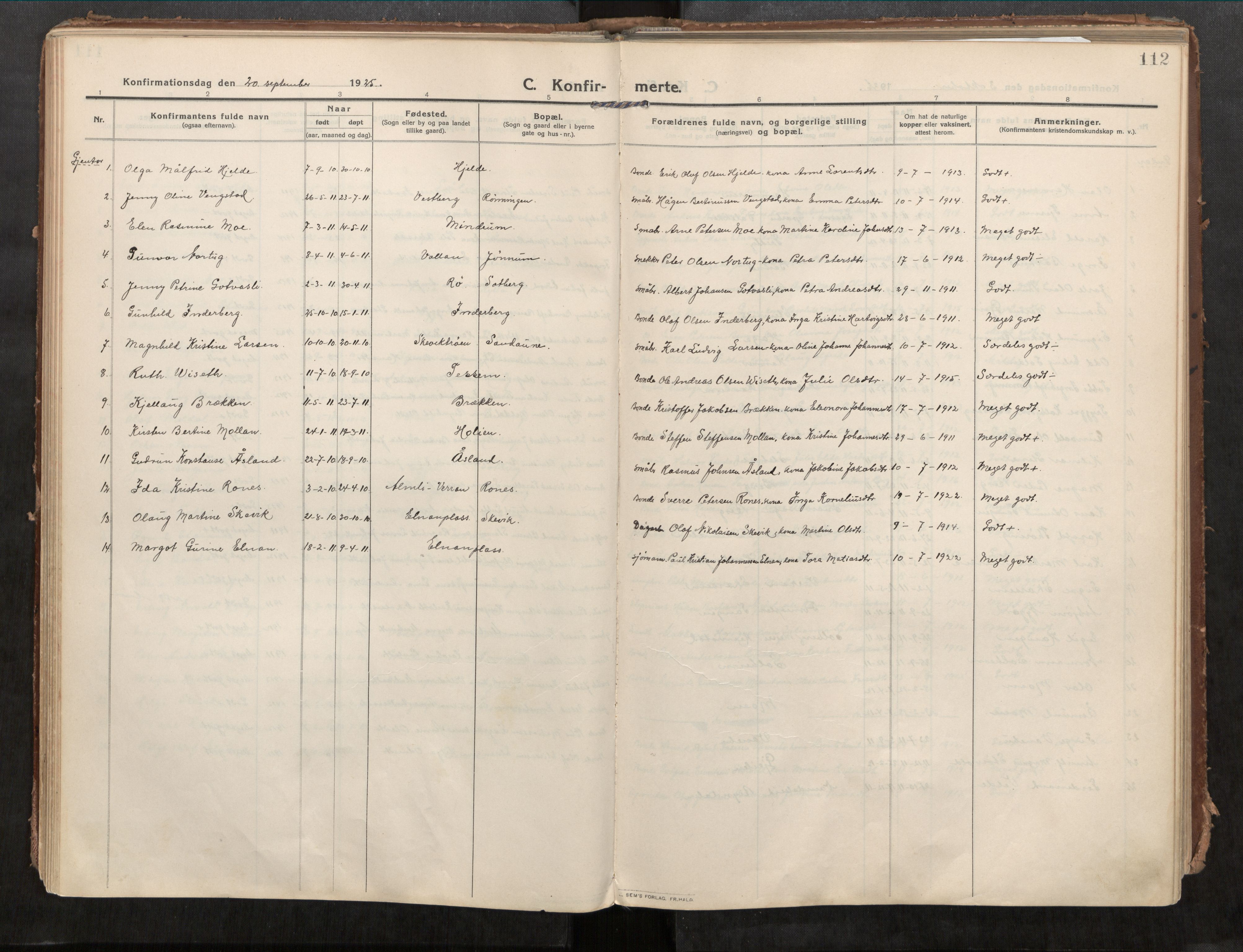 Beitstad sokneprestkontor, SAT/A-1162/I/I1/I1a/L0001: Parish register (official) no. 1, 1912-1927, p. 112
