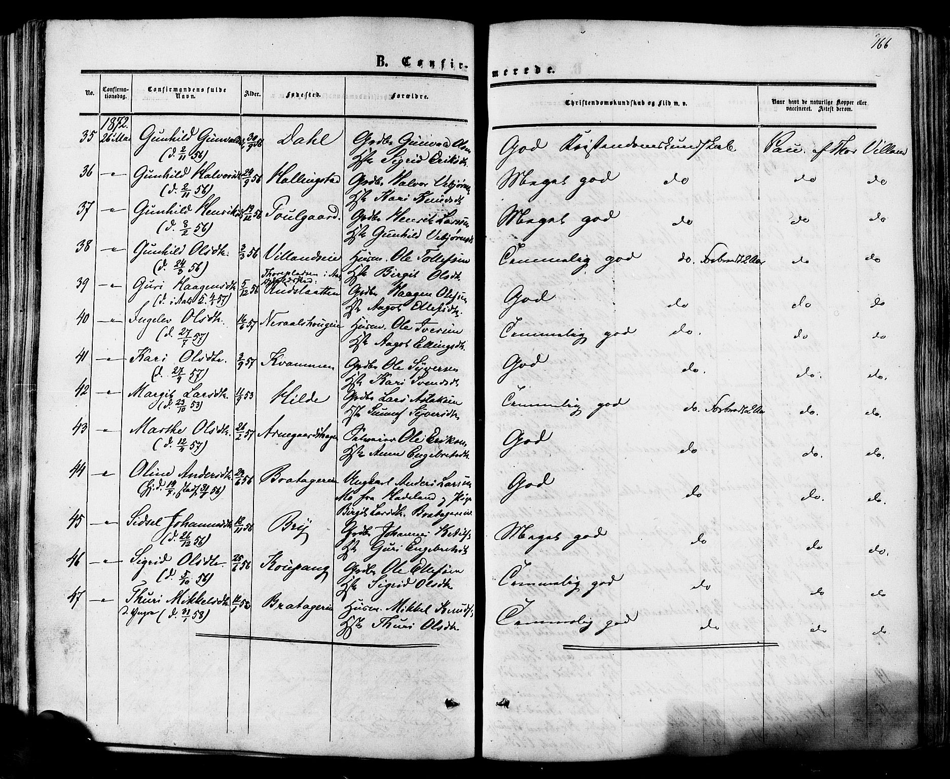Hol kirkebøker, SAKO/A-227/F/Fa/L0002: Parish register (official) no. I 2, 1870-1886, p. 166