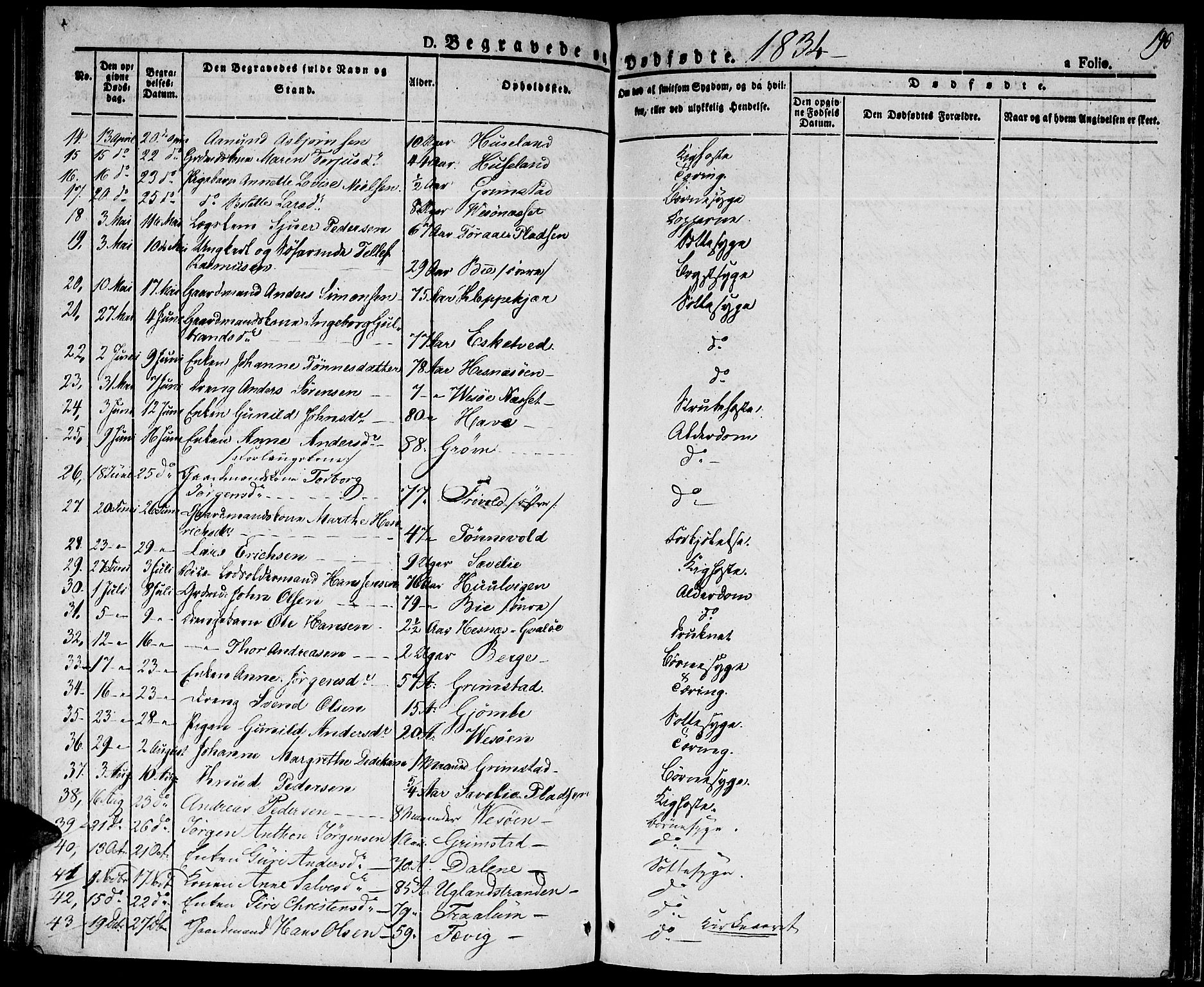 Fjære sokneprestkontor, SAK/1111-0011/F/Fa/L0002: Parish register (official) no. A 2, 1827-1839, p. 190