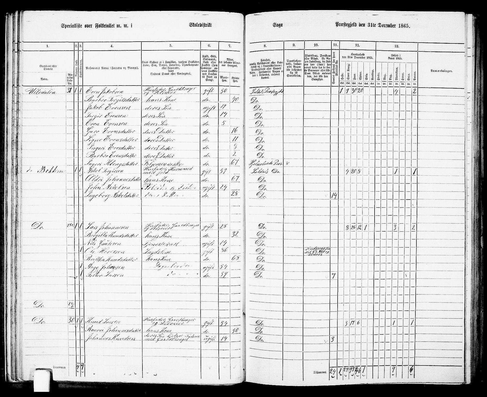 RA, 1865 census for Suldal, 1865, p. 34