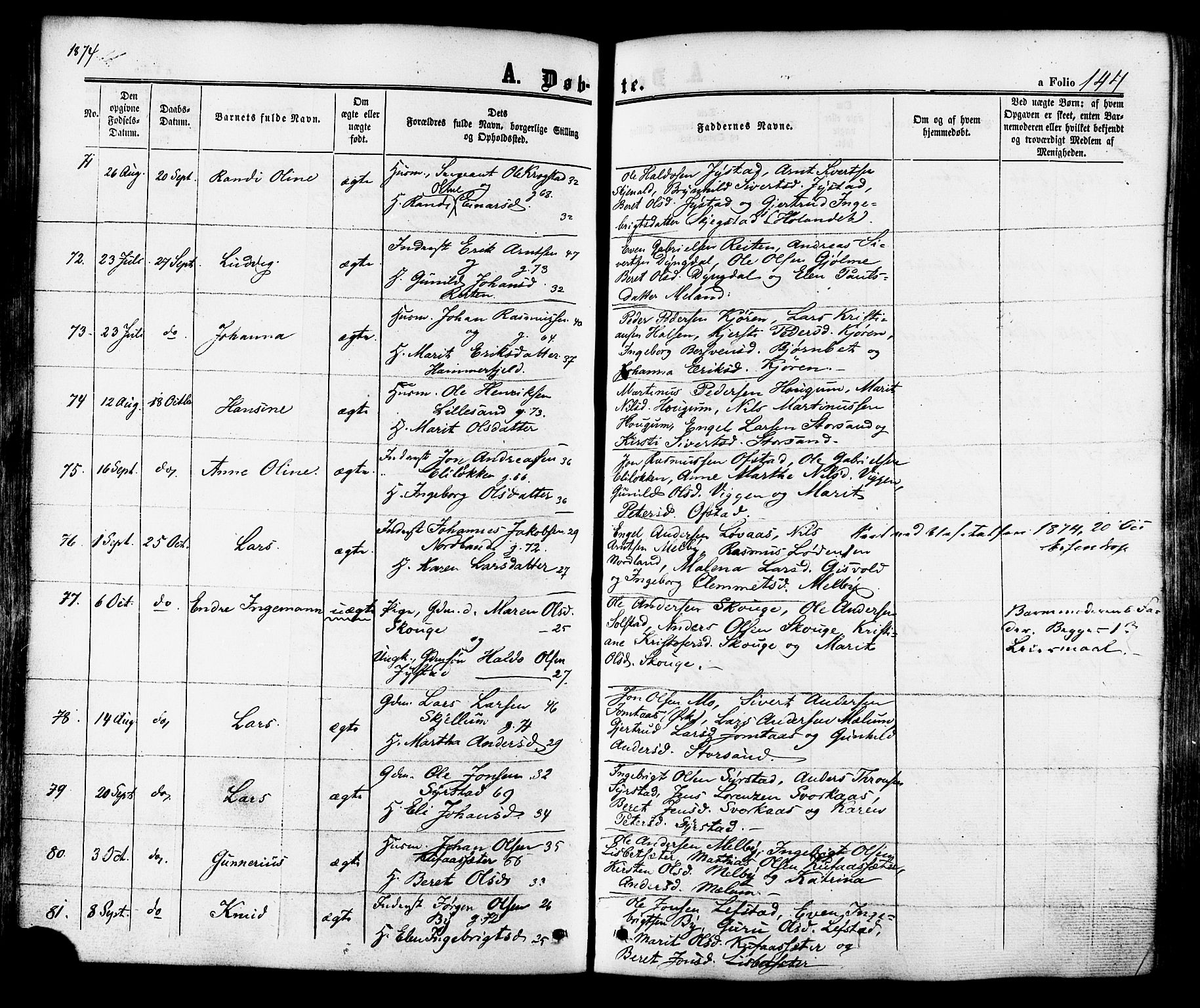 Ministerialprotokoller, klokkerbøker og fødselsregistre - Sør-Trøndelag, SAT/A-1456/665/L0772: Parish register (official) no. 665A07, 1856-1878, p. 144