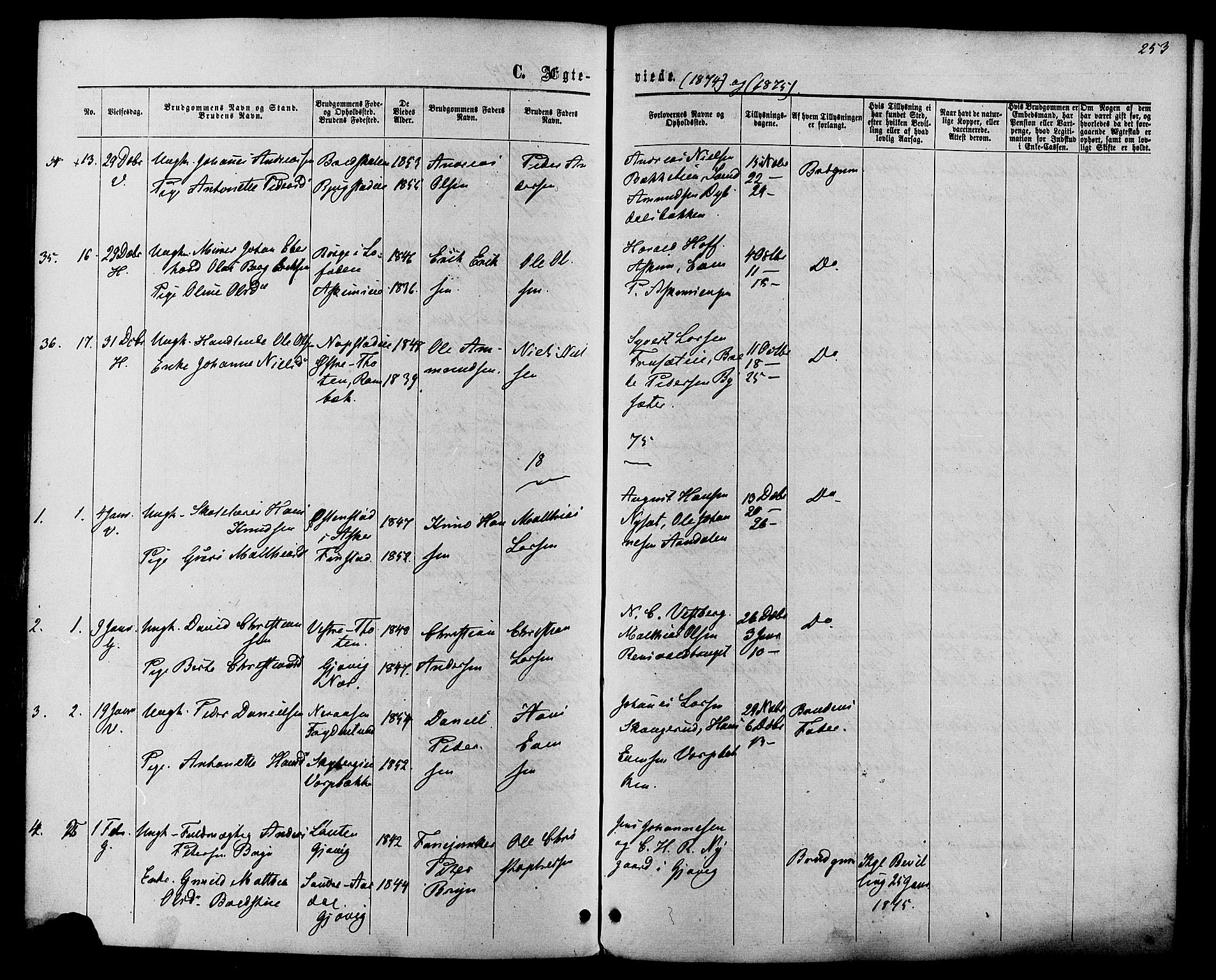 Vardal prestekontor, AV/SAH-PREST-100/H/Ha/Haa/L0007: Parish register (official) no. 7, 1867-1878, p. 253