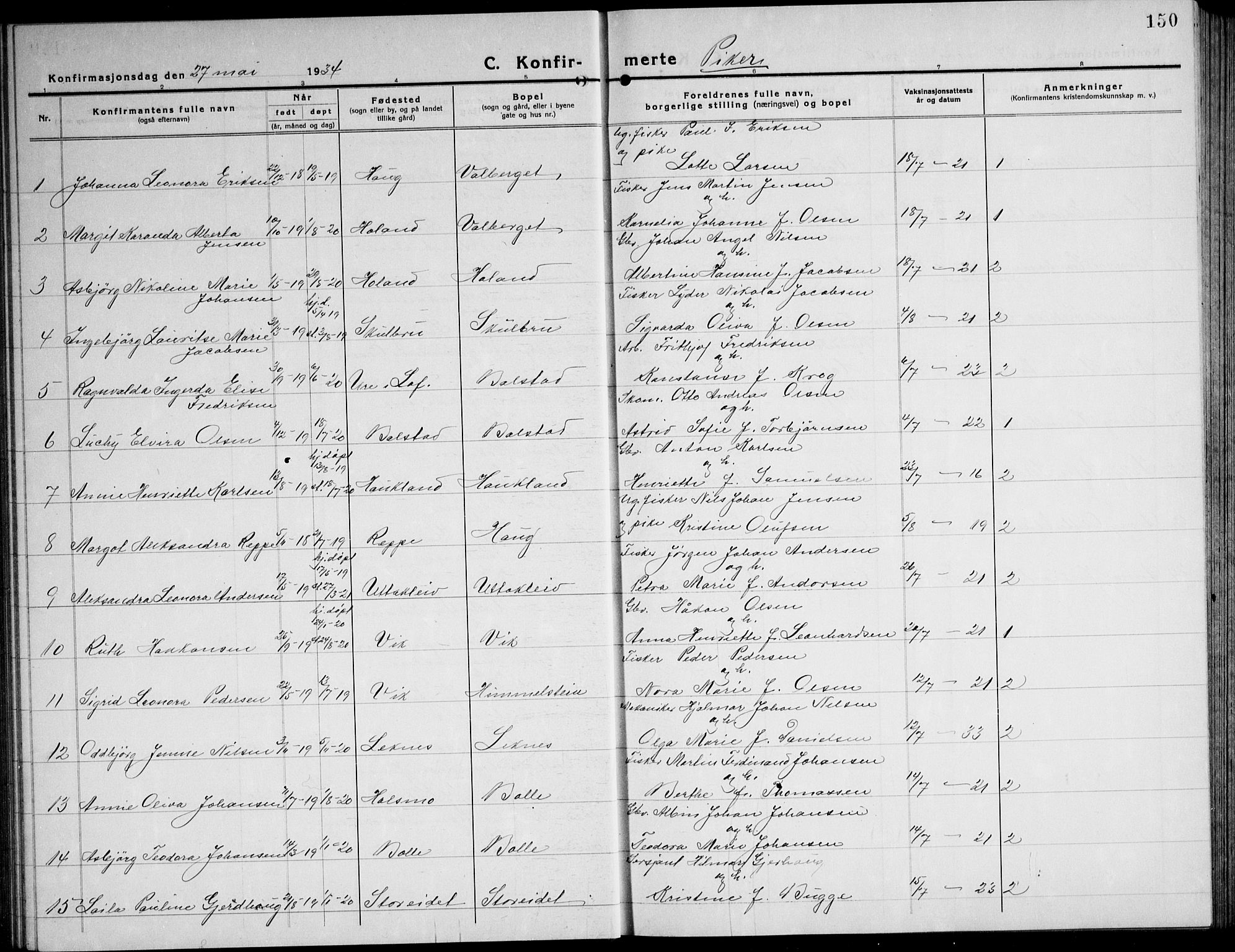 Ministerialprotokoller, klokkerbøker og fødselsregistre - Nordland, AV/SAT-A-1459/881/L1170: Parish register (copy) no. 881C07, 1930-1943, p. 150