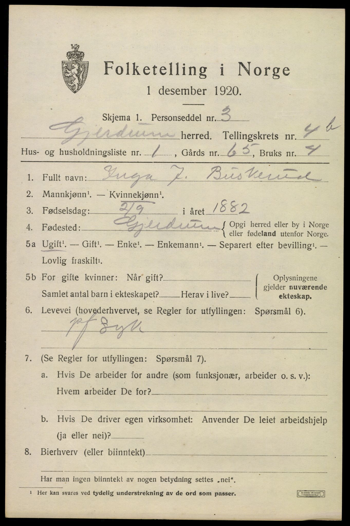 SAO, 1920 census for Gjerdrum, 1920, p. 3642