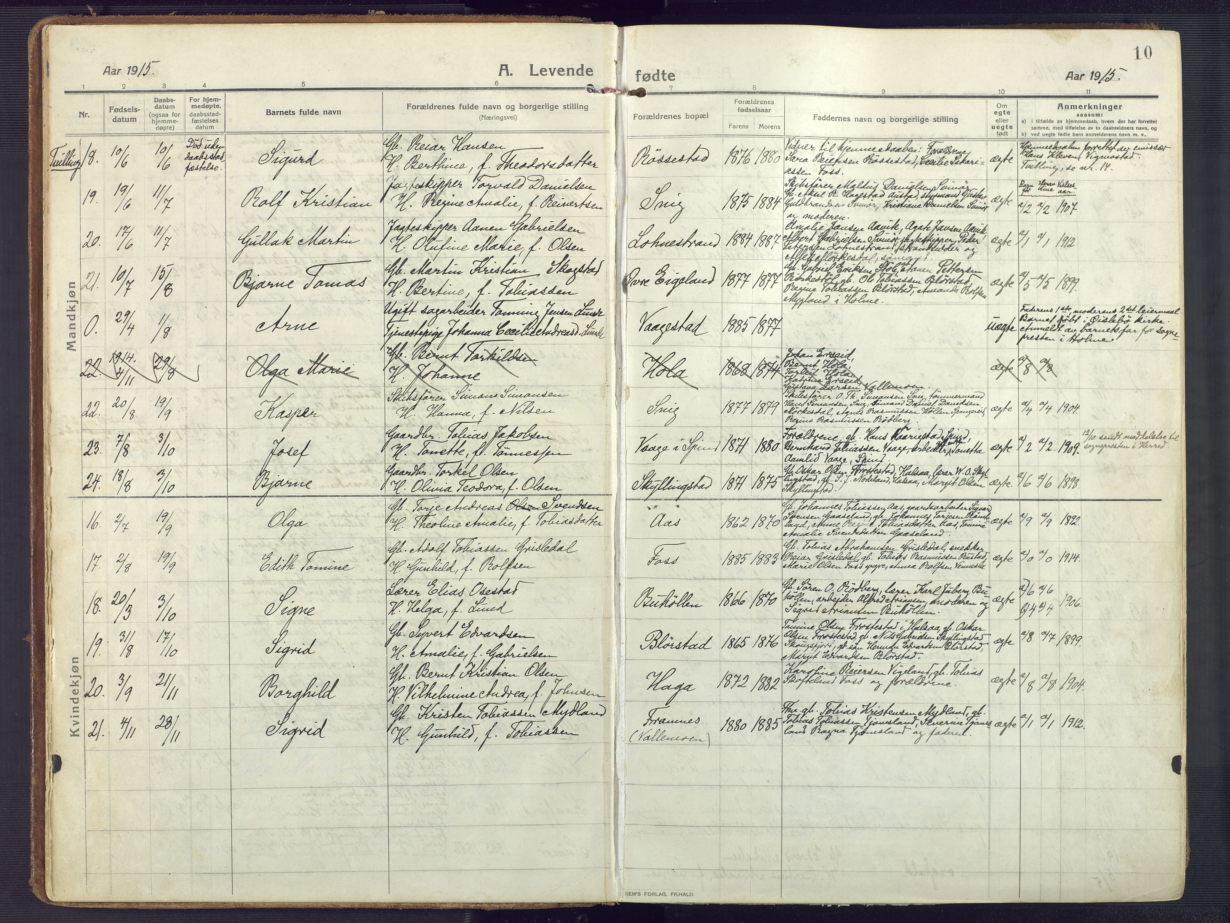 Sør-Audnedal sokneprestkontor, AV/SAK-1111-0039/F/Fa/Fab/L0011: Parish register (official) no. A 11, 1912-1938, p. 10