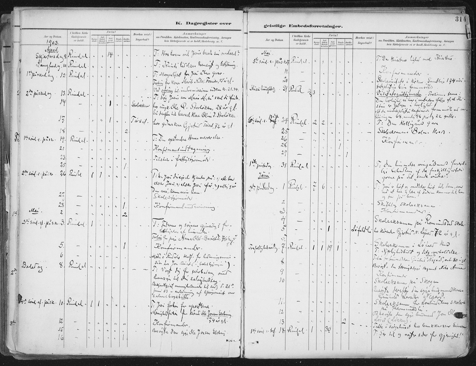 Ministerialprotokoller, klokkerbøker og fødselsregistre - Møre og Romsdal, AV/SAT-A-1454/598/L1072: Parish register (official) no. 598A06, 1896-1910, p. 314