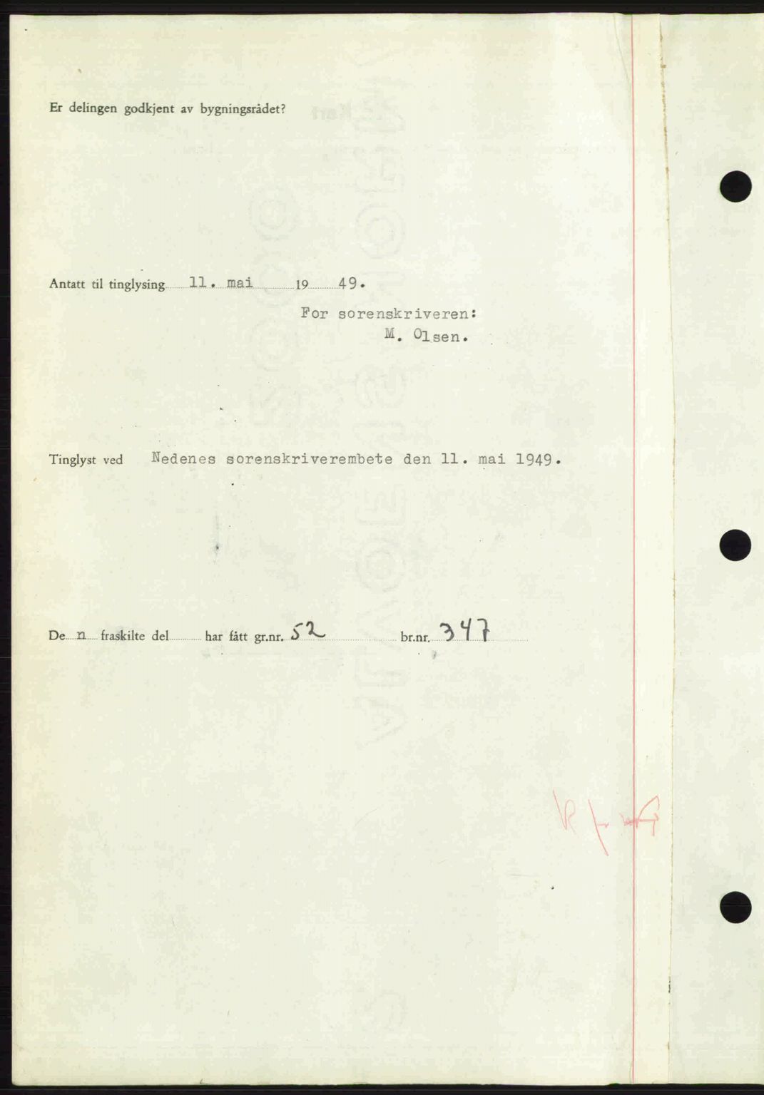 Nedenes sorenskriveri, AV/SAK-1221-0006/G/Gb/Gba/L0060: Mortgage book no. A12, 1948-1949, Diary no: : 717/1949