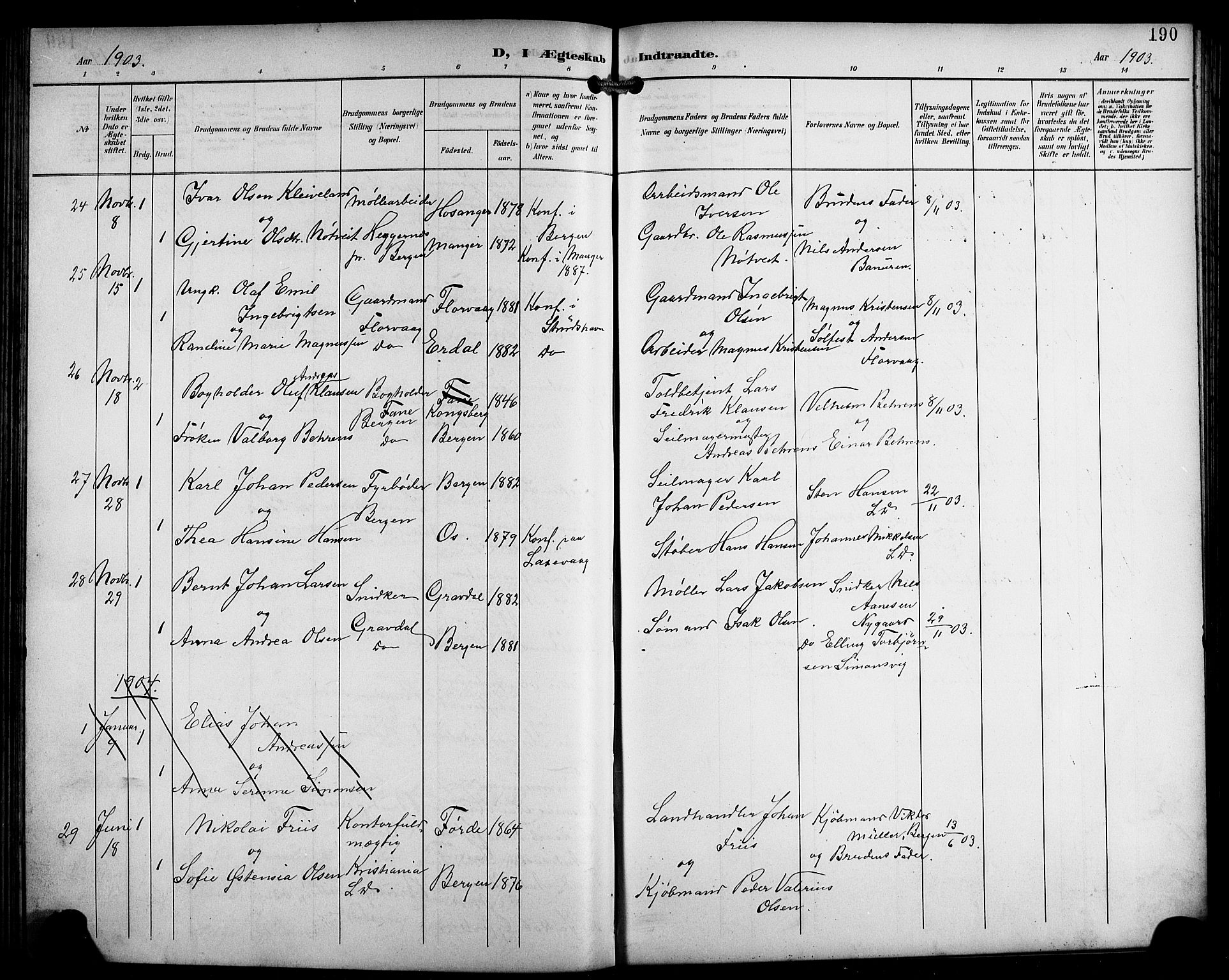 Laksevåg Sokneprestembete, AV/SAB-A-76501/H/Ha/Hab/Haba/L0004: Parish register (copy) no. A 4, 1899-1909, p. 190