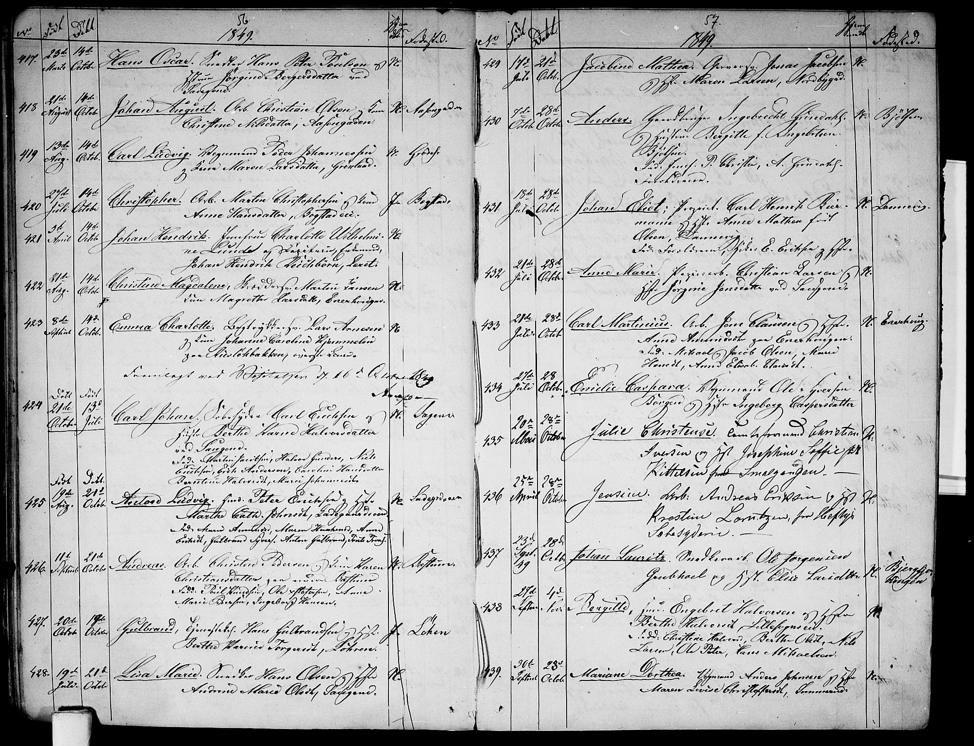 Aker prestekontor kirkebøker, AV/SAO-A-10861/G/L0009: Parish register (copy) no. 9, 1848-1852, p. 56-57