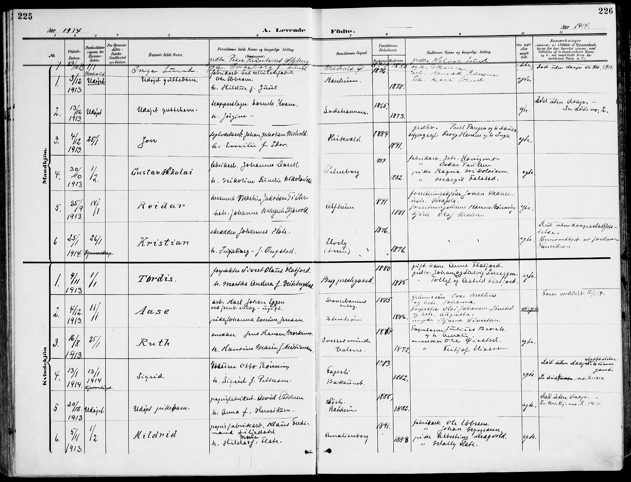 Ministerialprotokoller, klokkerbøker og fødselsregistre - Sør-Trøndelag, AV/SAT-A-1456/607/L0320: Parish register (official) no. 607A04, 1907-1915, p. 225-226