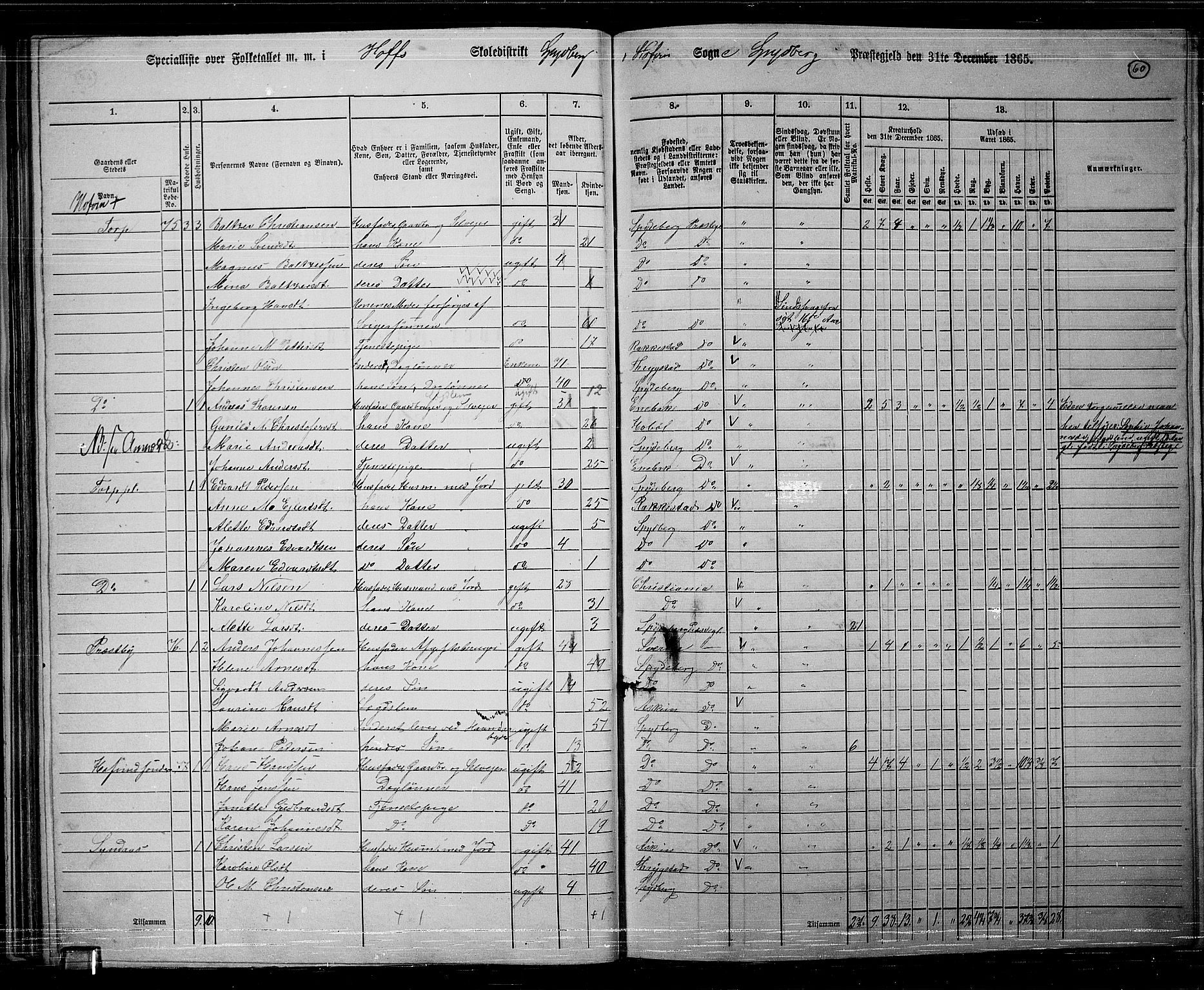 RA, 1865 census for Spydeberg, 1865, p. 56