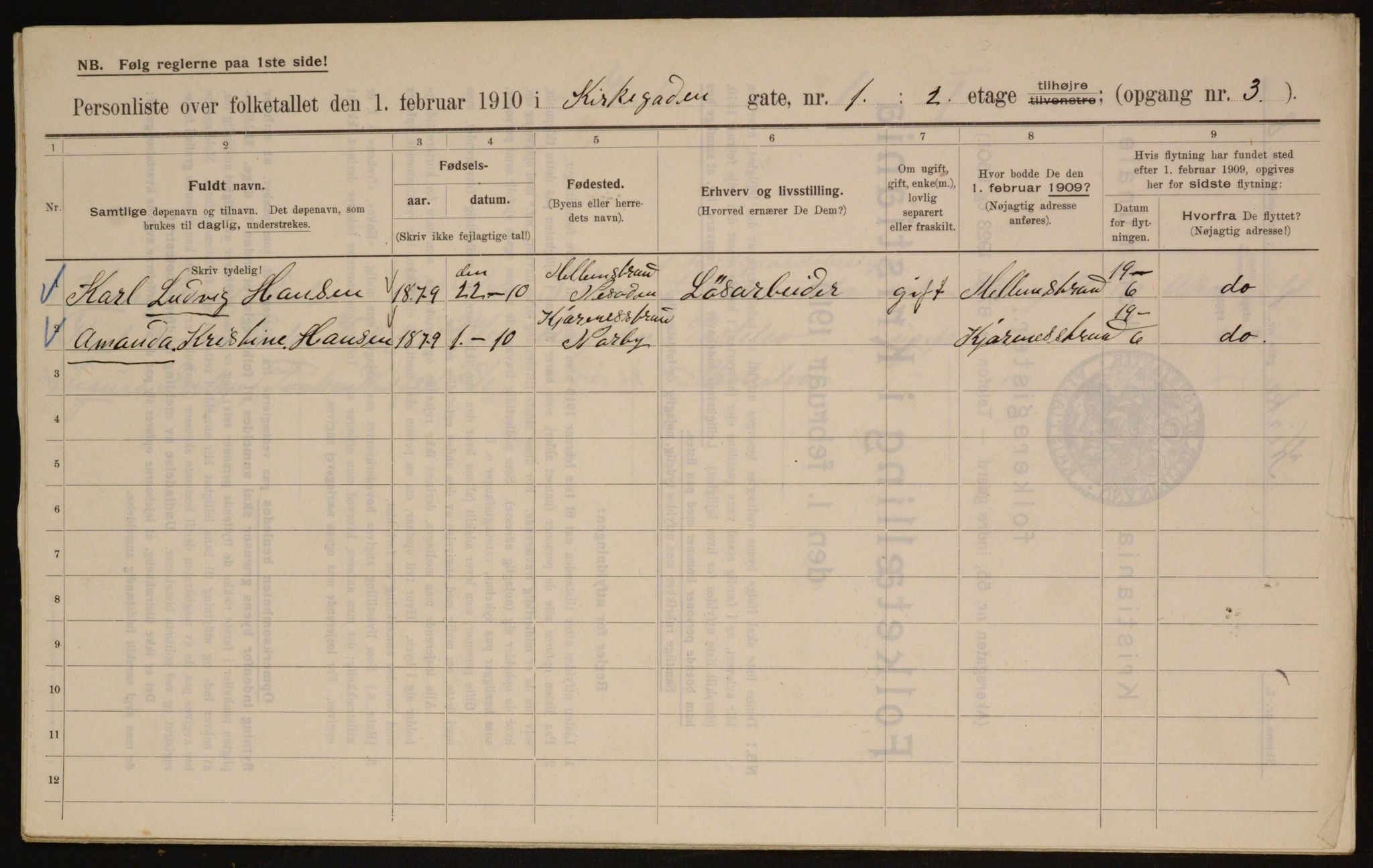 OBA, Municipal Census 1910 for Kristiania, 1910, p. 48198