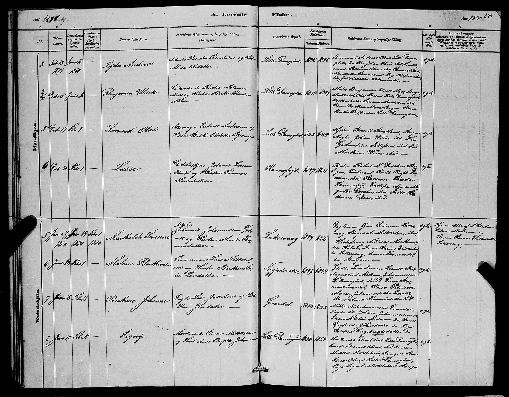 Laksevåg Sokneprestembete, SAB/A-76501/H/Ha/Hab/Haba/L0002: Parish register (copy) no. A 2, 1877-1887, p. 28
