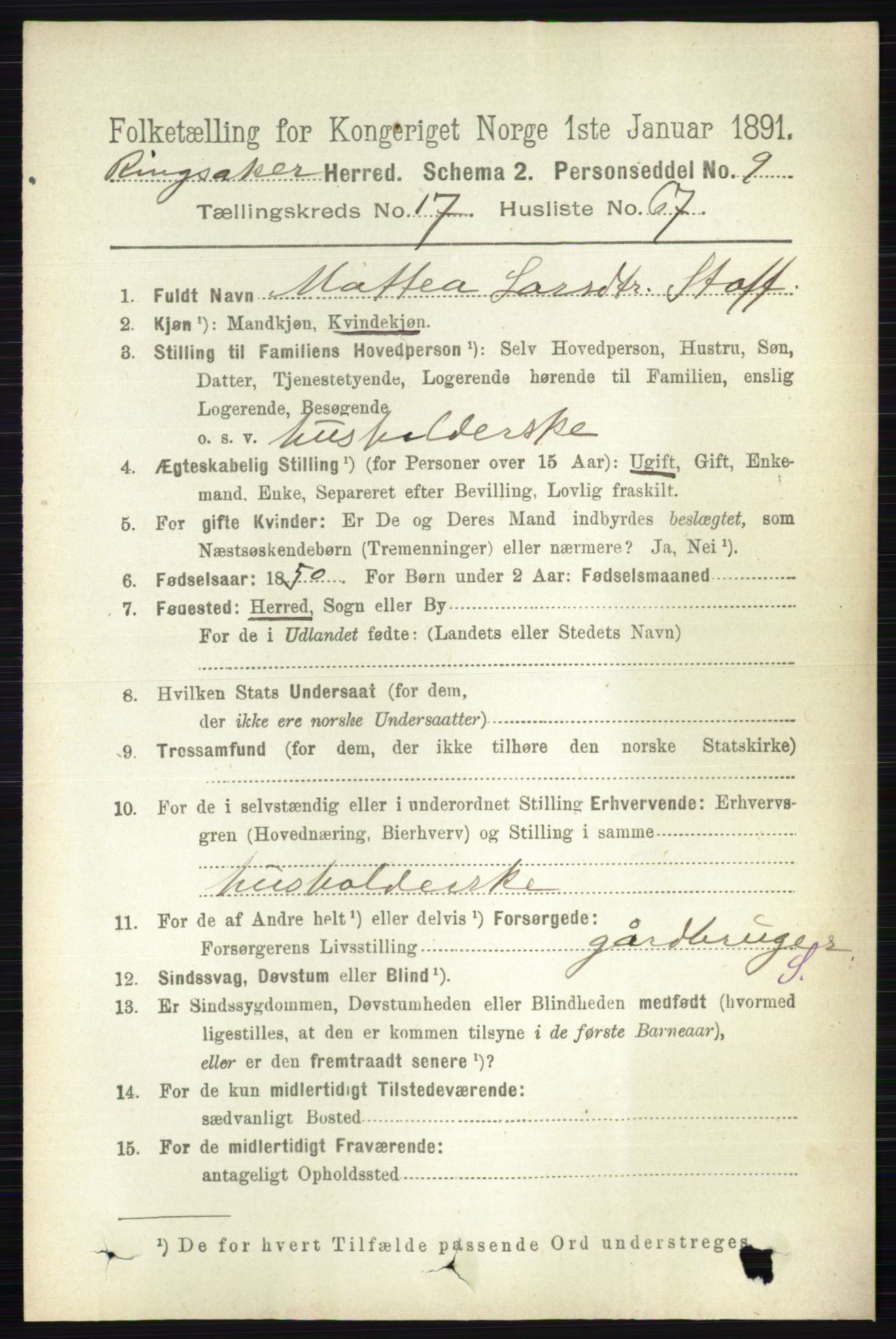 RA, 1891 census for 0412 Ringsaker, 1891, p. 10192