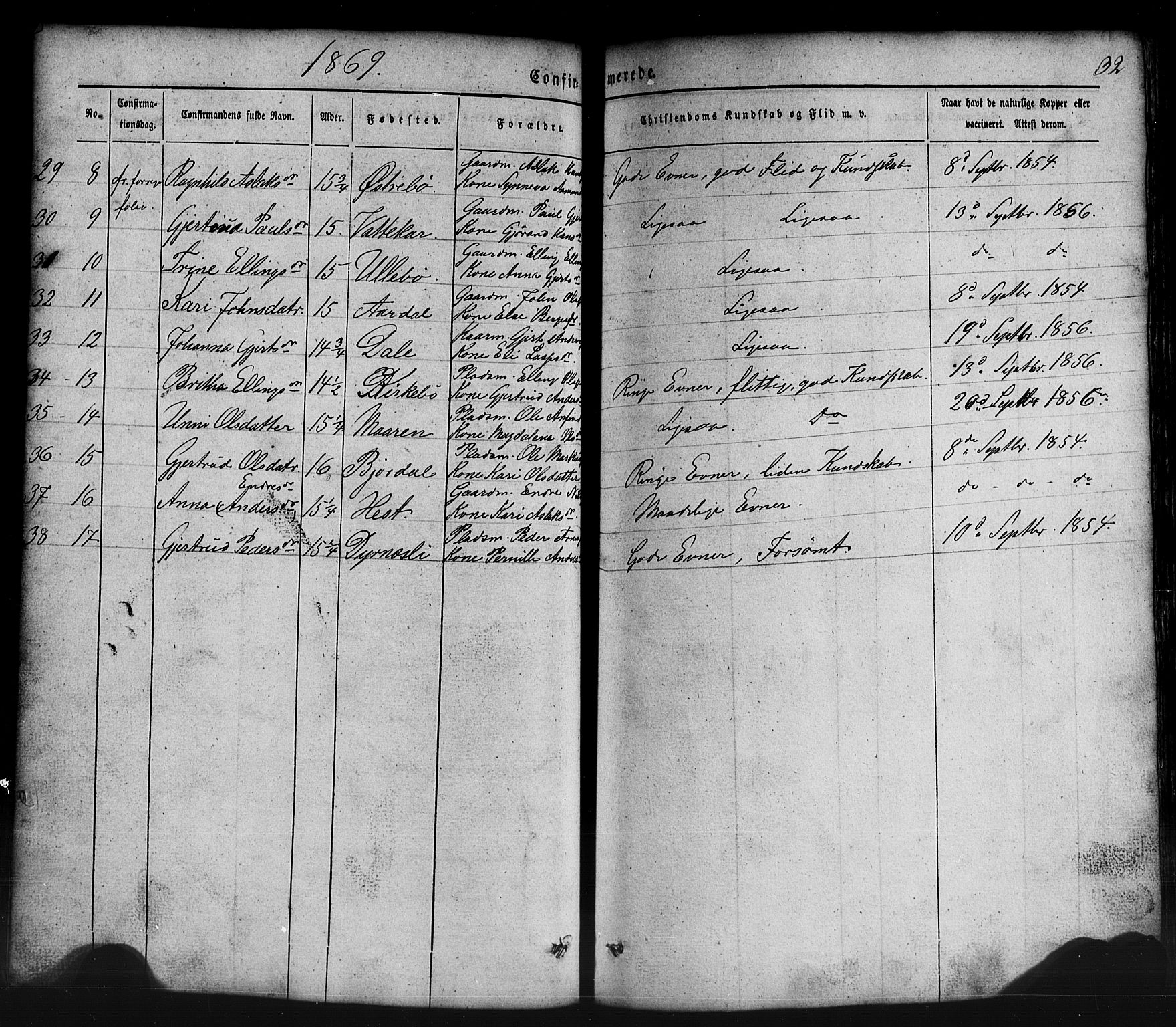 Lavik sokneprestembete, AV/SAB-A-80901: Parish register (copy) no. B 1, 1854-1881, p. 32