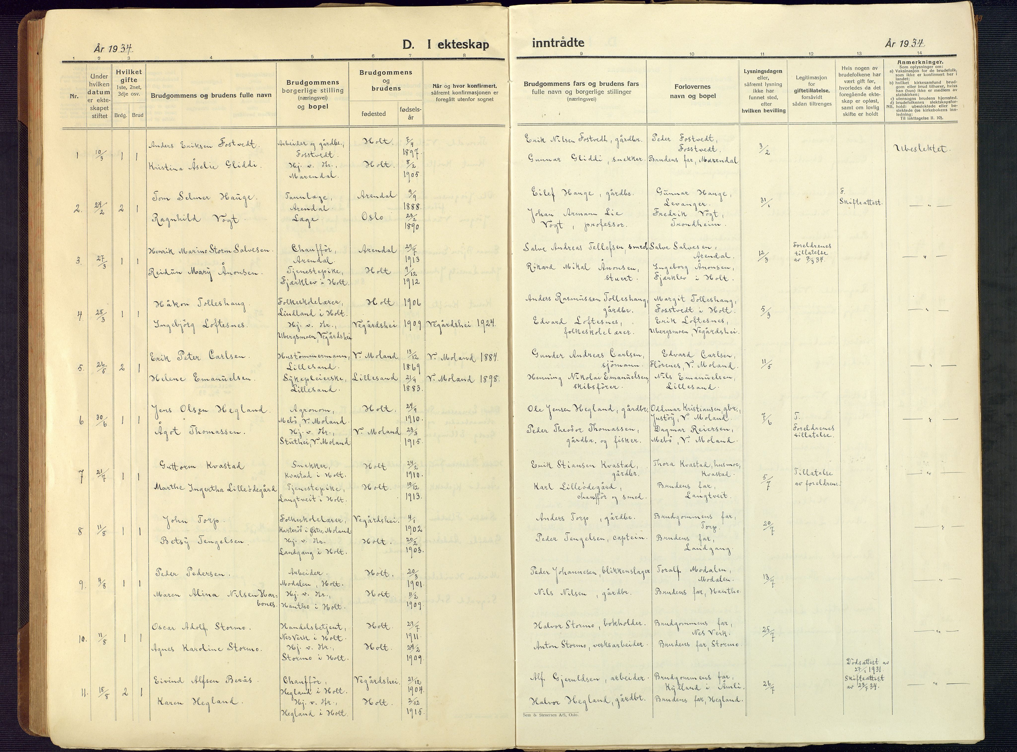 Holt sokneprestkontor, AV/SAK-1111-0021/F/Fb/L0012: Parish register (copy) no. B 12, 1919-1944