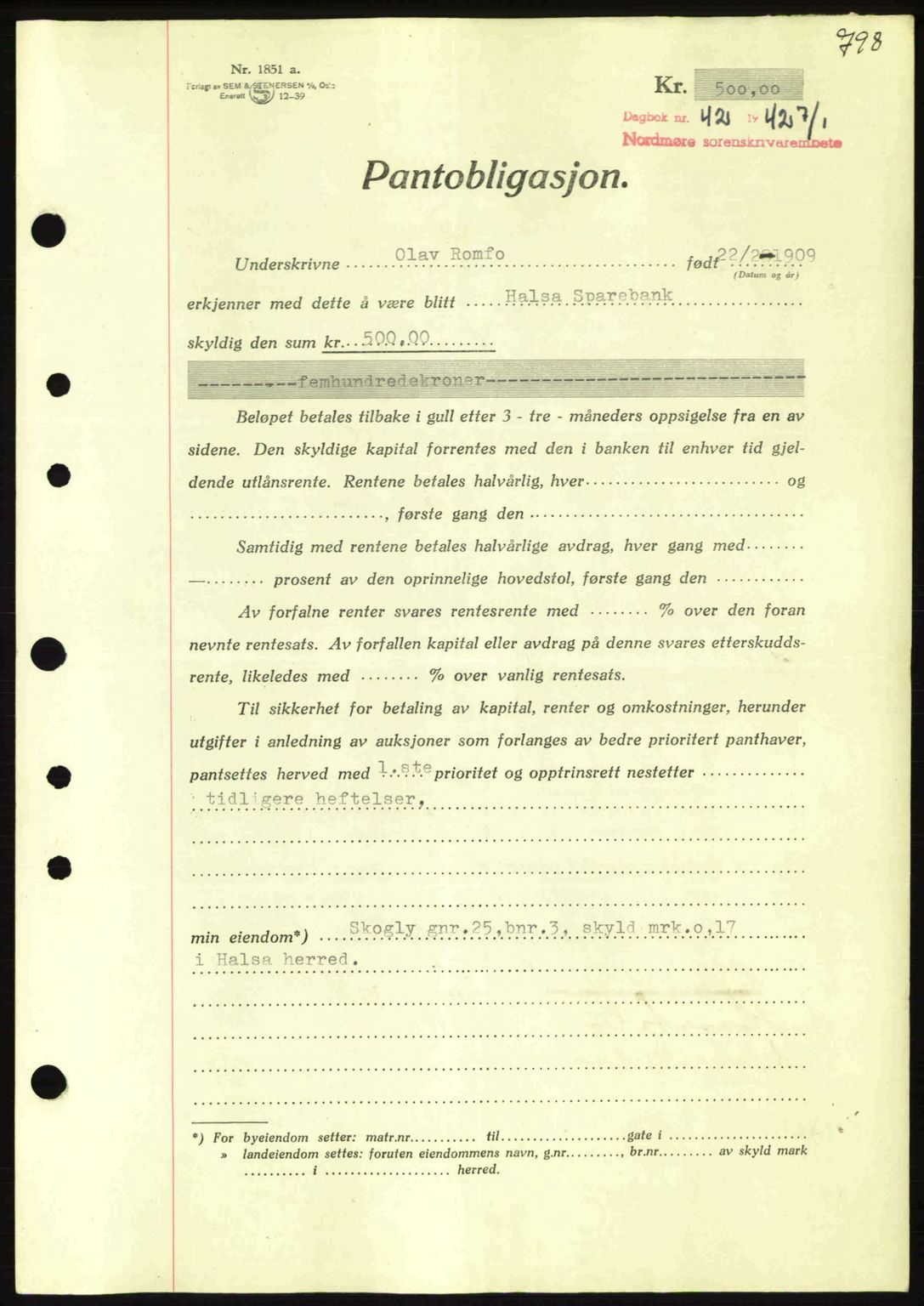 Nordmøre sorenskriveri, AV/SAT-A-4132/1/2/2Ca: Mortgage book no. B88, 1941-1942, Diary no: : 42/1942