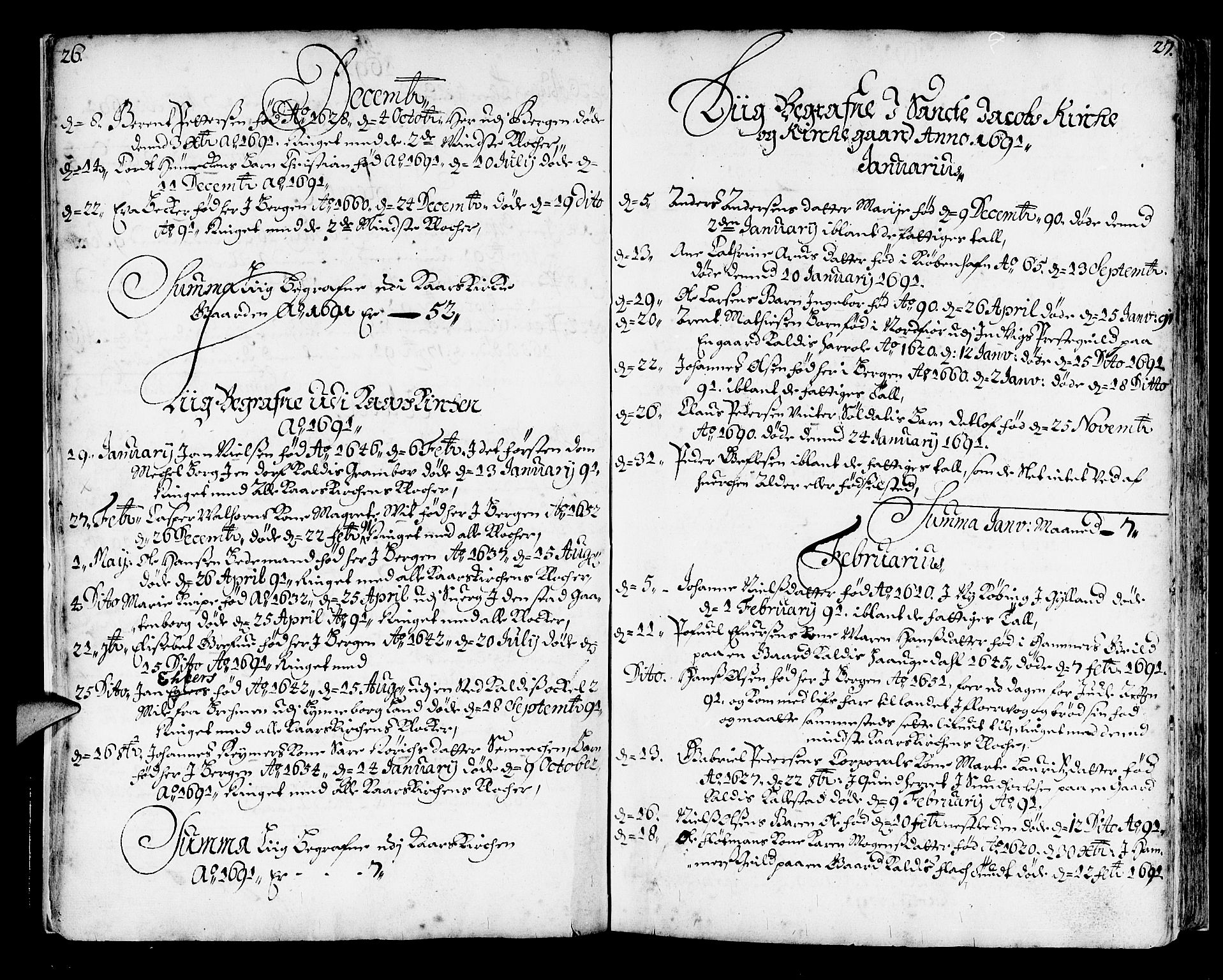Korskirken sokneprestembete, SAB/A-76101/H/Haa/L0010: Parish register (official) no. A 10, 1688-1703, p. 26-27