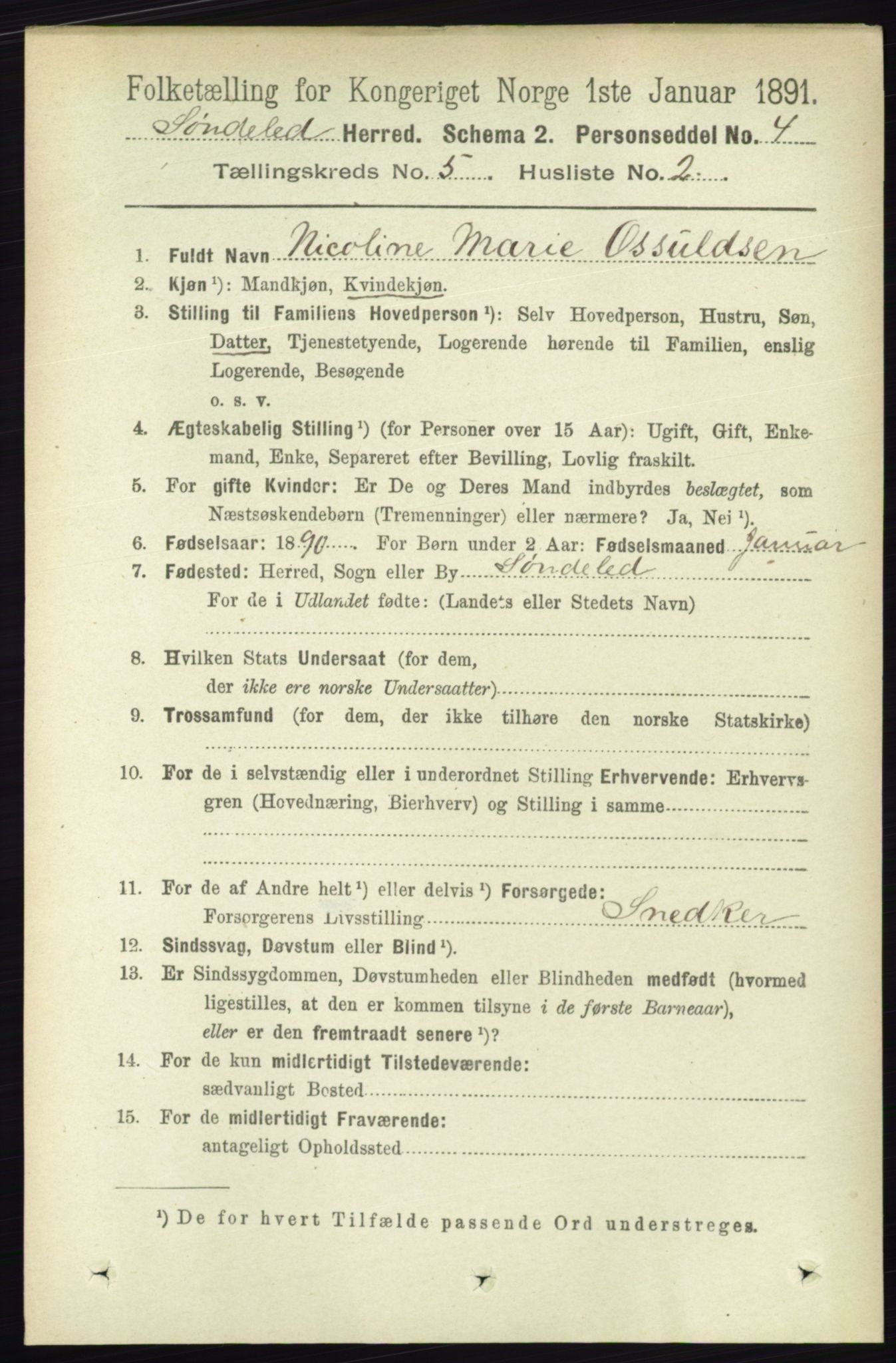 RA, 1891 census for 0913 Søndeled, 1891, p. 1225