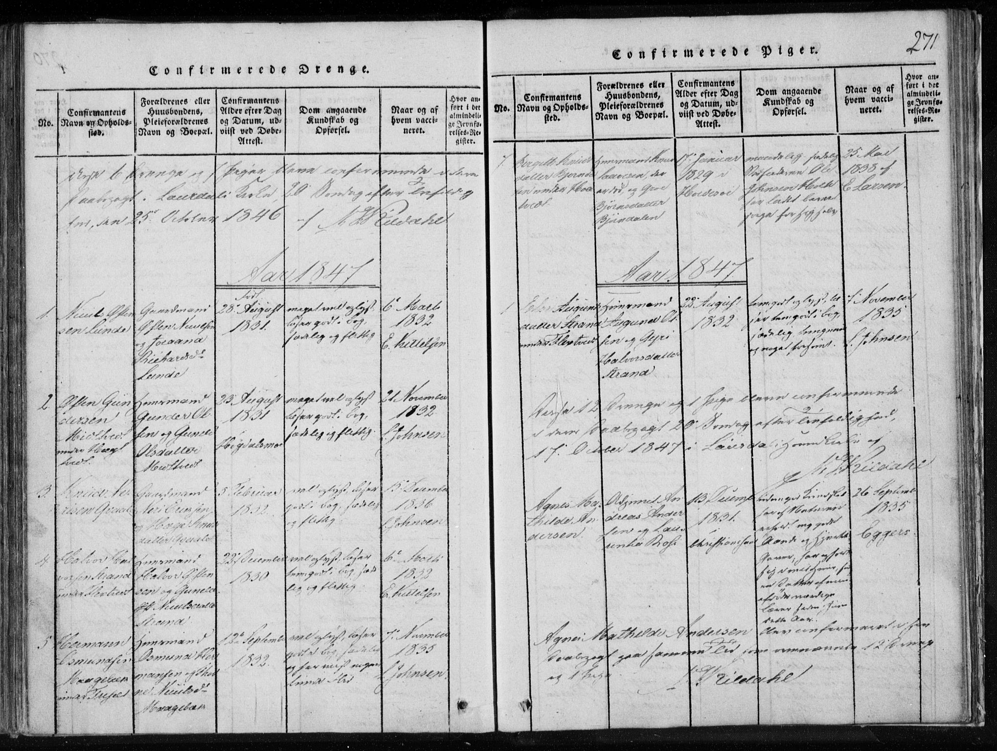 Lårdal kirkebøker, SAKO/A-284/F/Fa/L0005: Parish register (official) no. I 5, 1815-1860, p. 271
