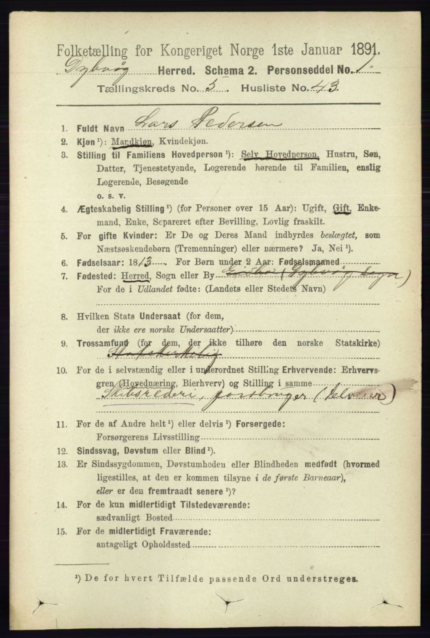 RA, 1891 census for 0915 Dypvåg, 1891, p. 1624