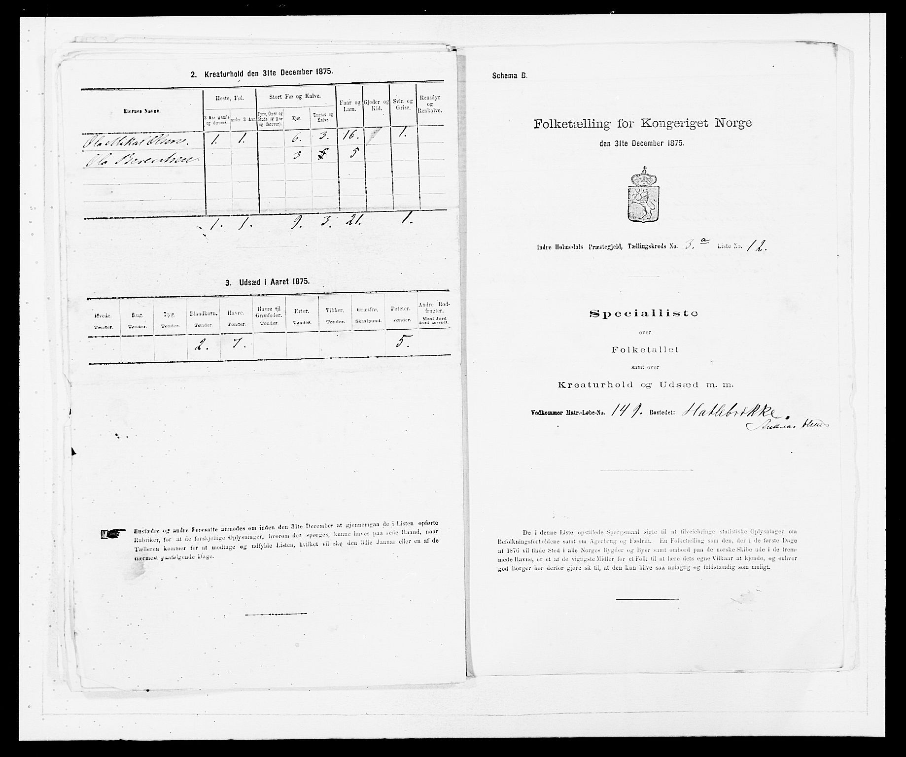 SAB, 1875 census for 1430P Indre Holmedal, 1875, p. 316