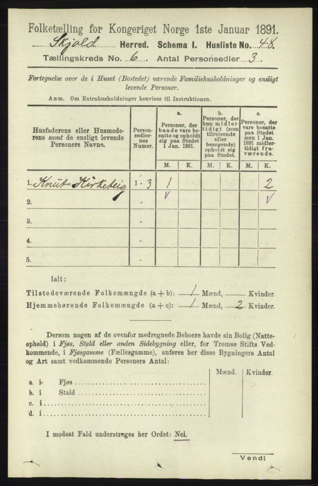 RA, 1891 census for 1154 Skjold, 1891, p. 997